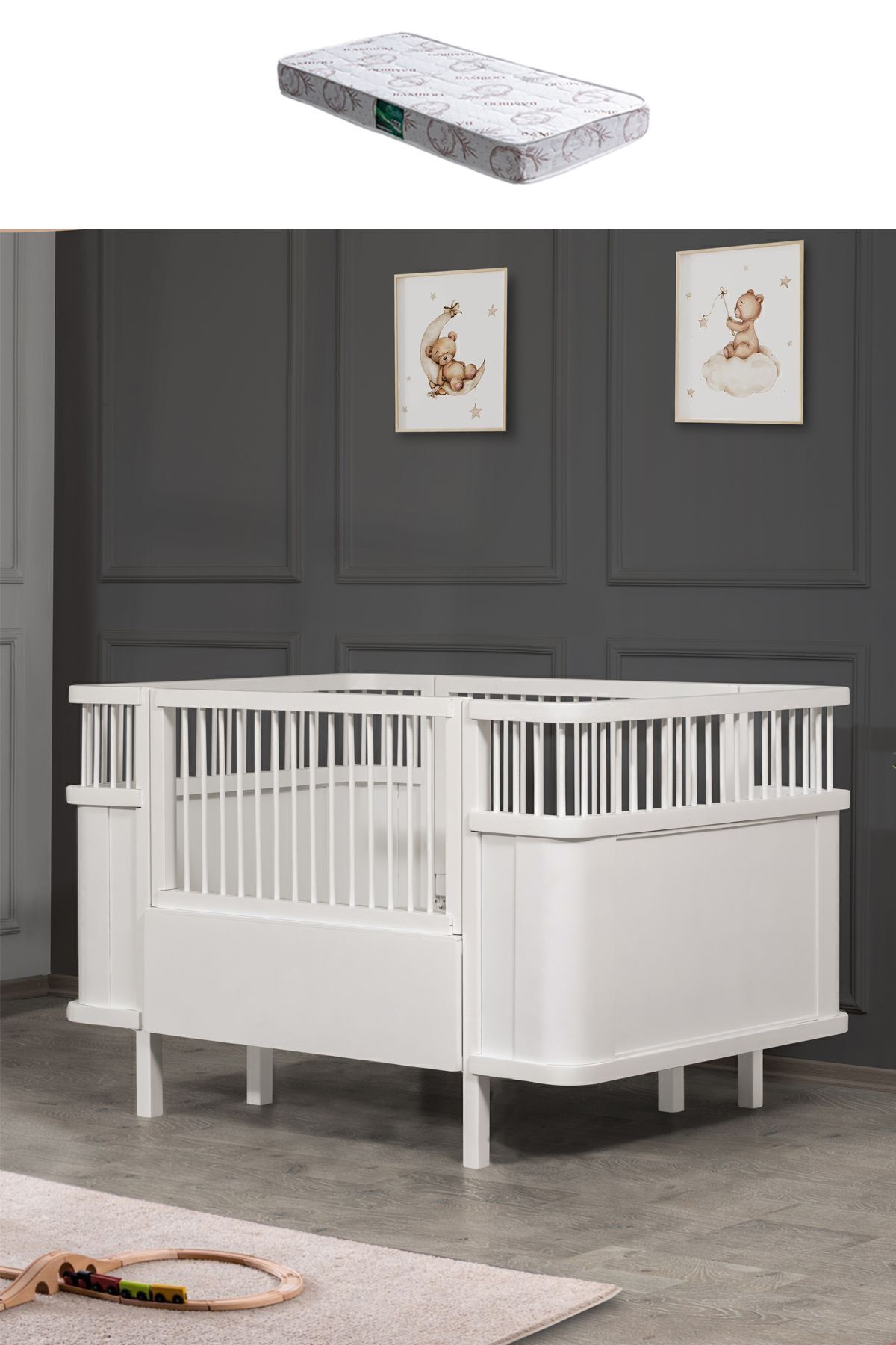 Setay Mdf Beşik, Trend Büyüyen Beşik - Beyaz 1 Adet Comfort Yatak 90x130
