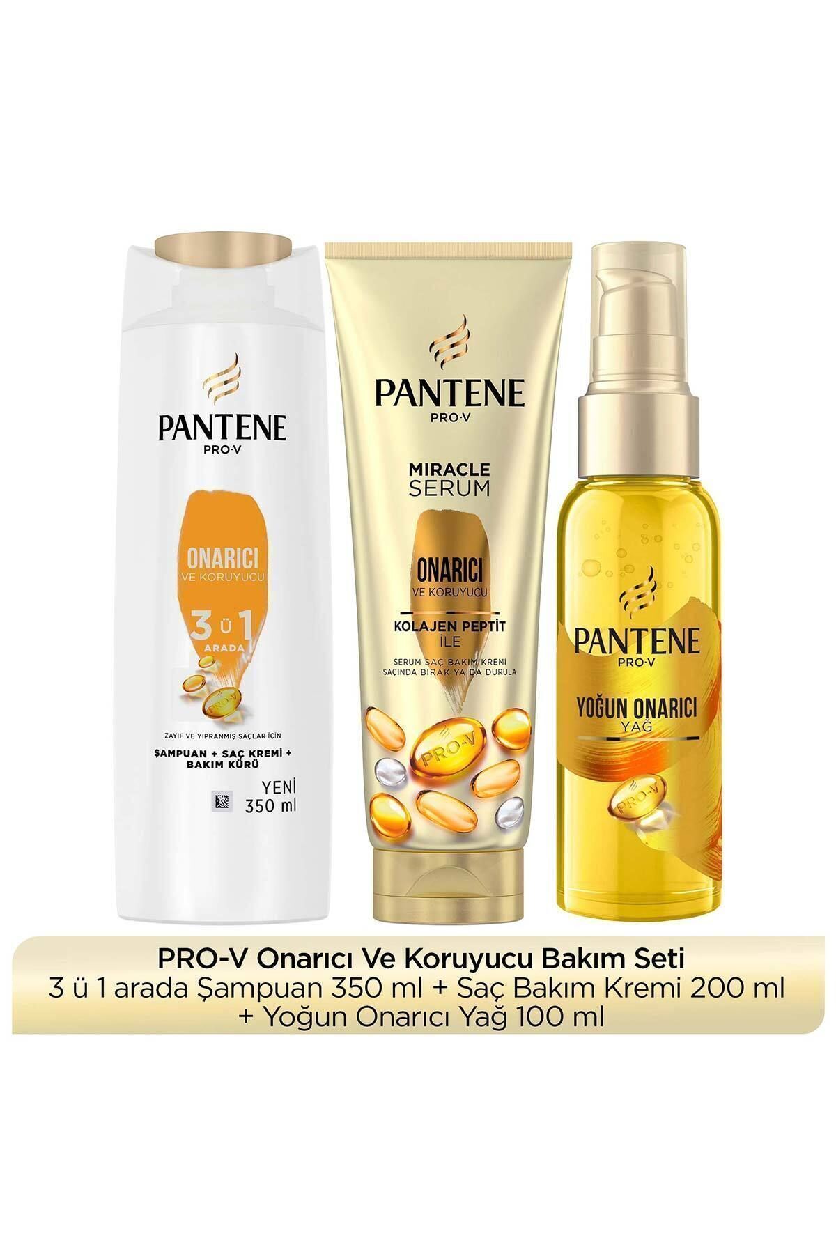 Pantene Onarıcı ve Koruyucu Şampuan 350 ml + Yoğun Yağ 100 ml + Saç Bak Kremi 200 ml