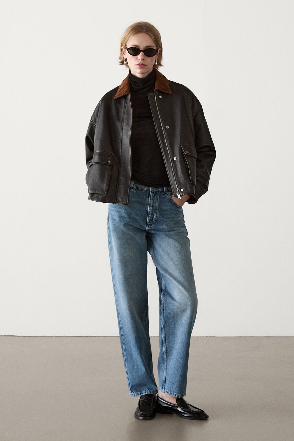 Massimo Dutti Fitilli kadife yaka napa deri ceket