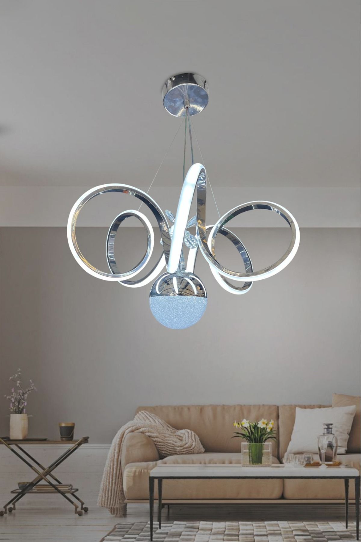 DEKORLİVE 3 Renk Kıvrım Tek Toplu Led Avize | Oturma Odası Led Avize | Çocuk Odası Led Avize