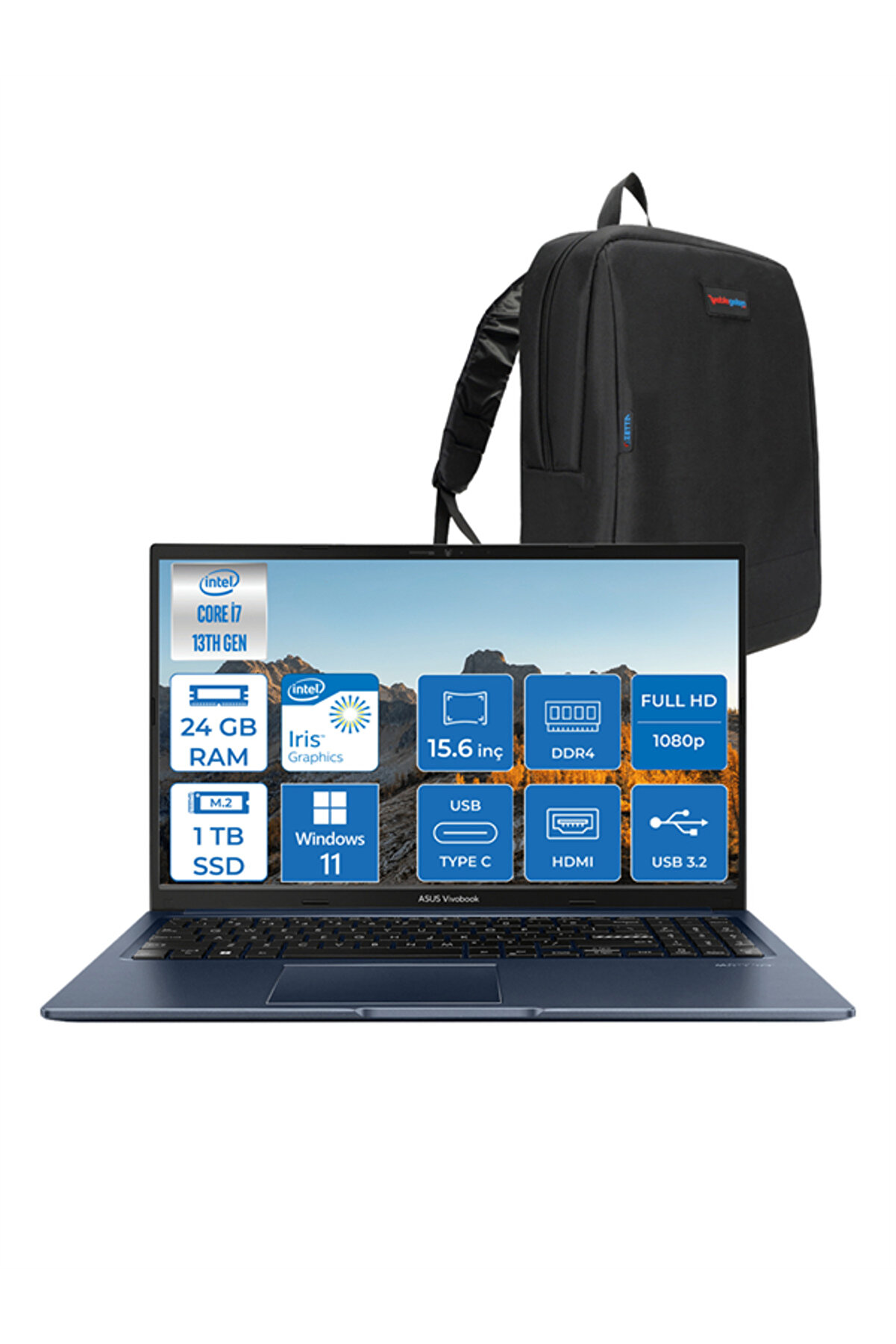 Vivobook 15 X1504VA i7 1355U 24GB 1tb SSD Iris X?15.6'' Fhd WIN11PRO NJ426WP08 97 Zettaçanta