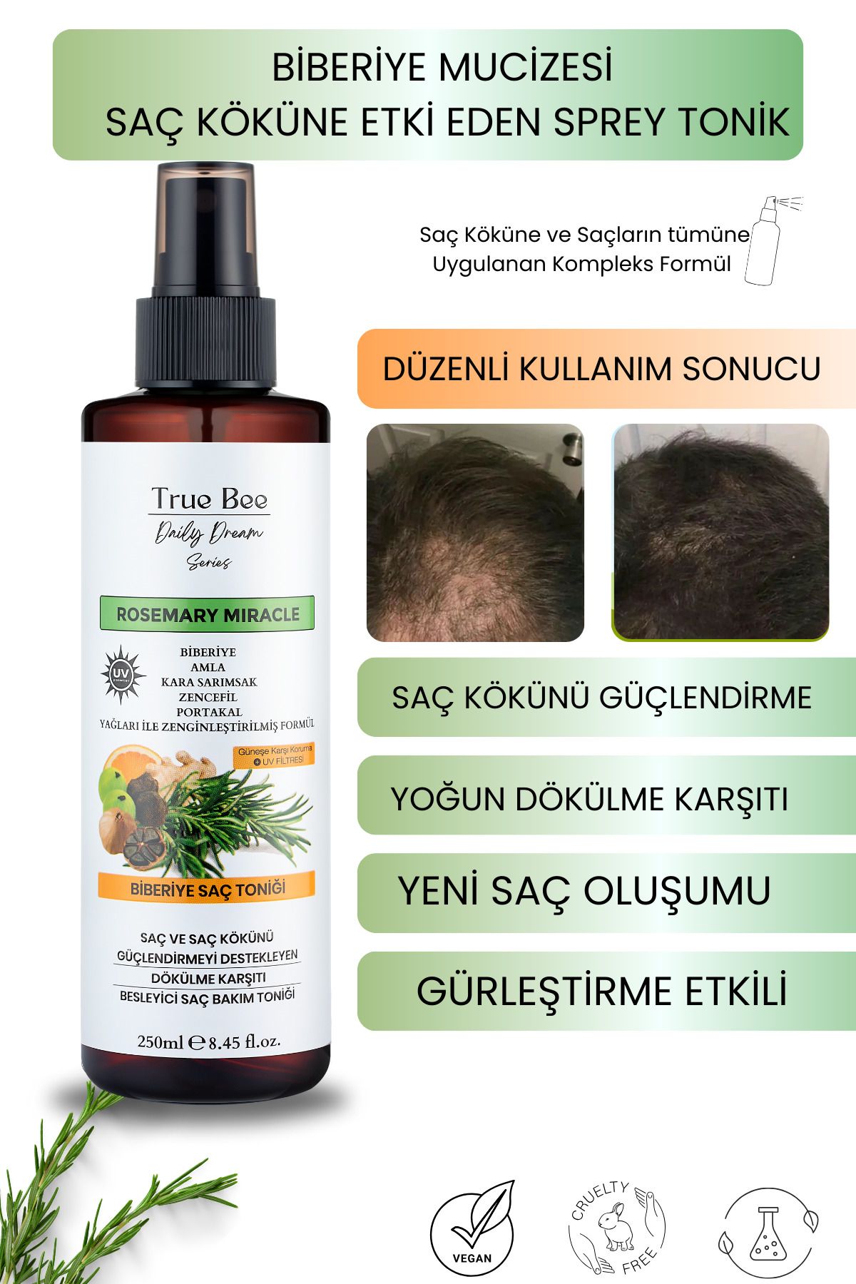 True Bee Daily Dream Series | Saç Oluşumunu Destekleyen Kök Güçlendirici Biberiye Kompleks Tonik 250 ml