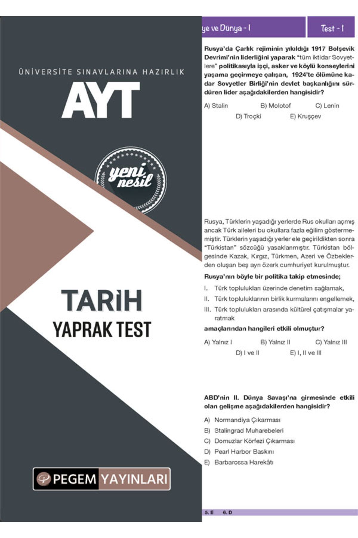 Pegem Akademi Yayıncılık AYT Tarih Yaprak Test