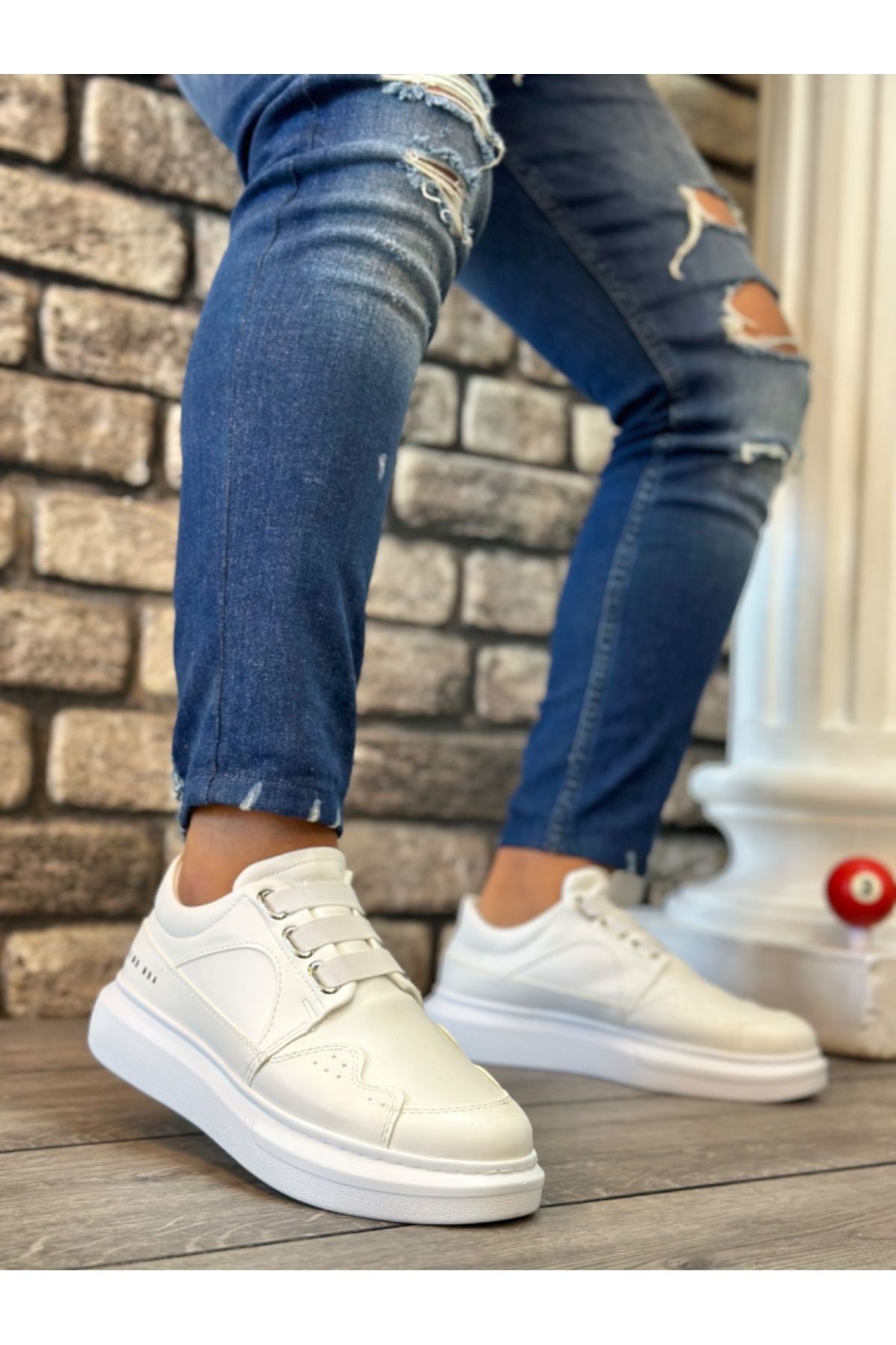 BOA BA0302 Boa Kalın Taban Bağcıksız Tarz Casual Beyaz Erkek Ayakkabı