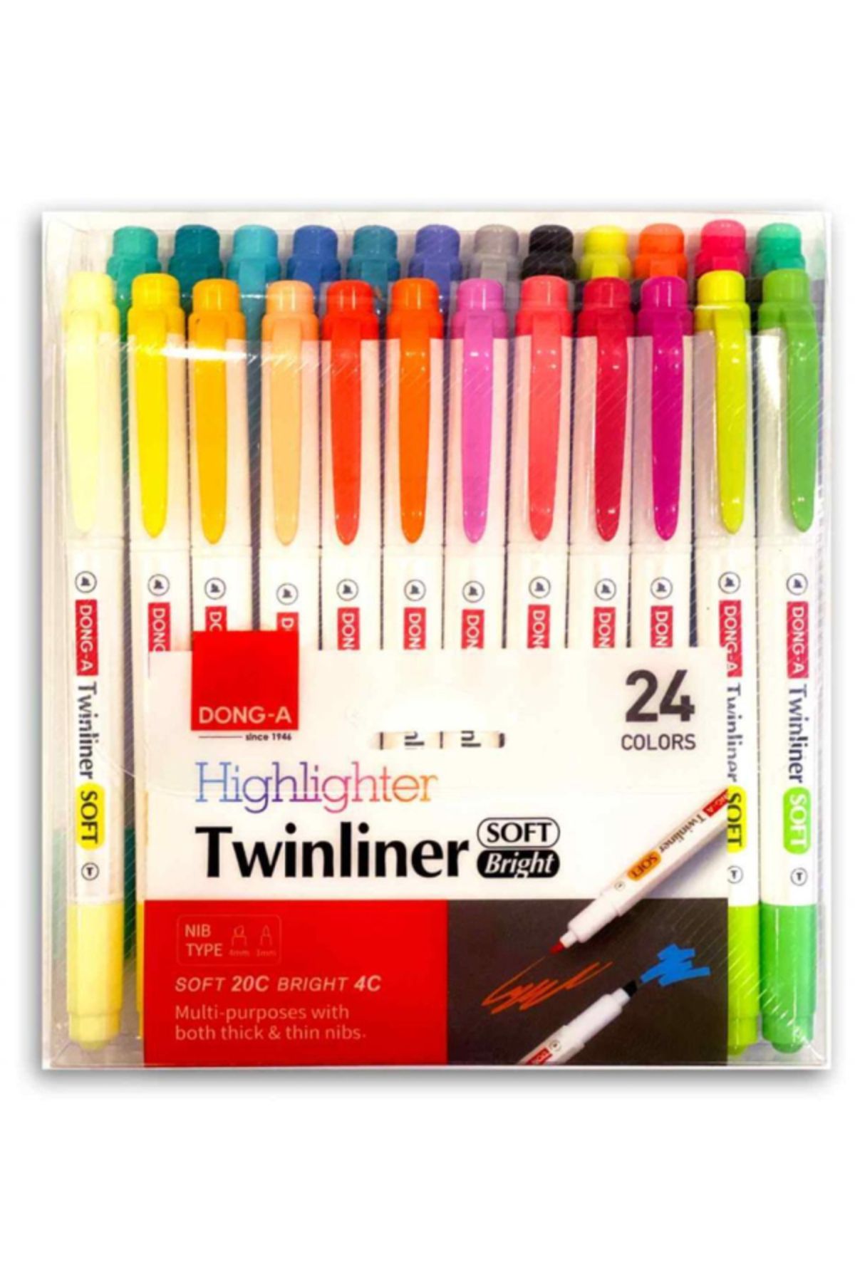 Dong A Twinliner Çift Uçlu Fosforlu Işaretleme Kalem Seti 24 Renk