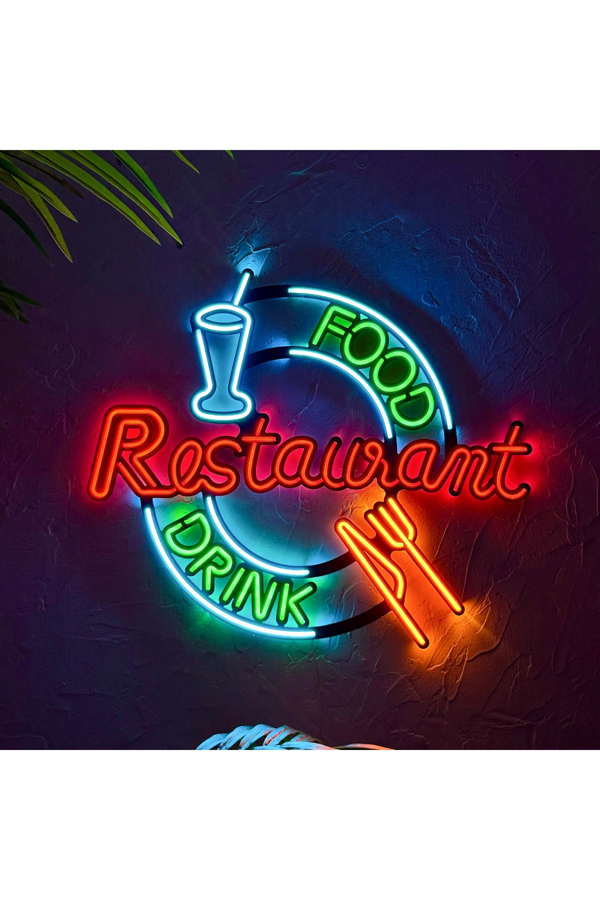 HOAGARD Restoran (Restaurant) Neon Duvar Tabelası, Tablosu - Metal Üzerine LED Duvar Dekoru | 59x49 cm