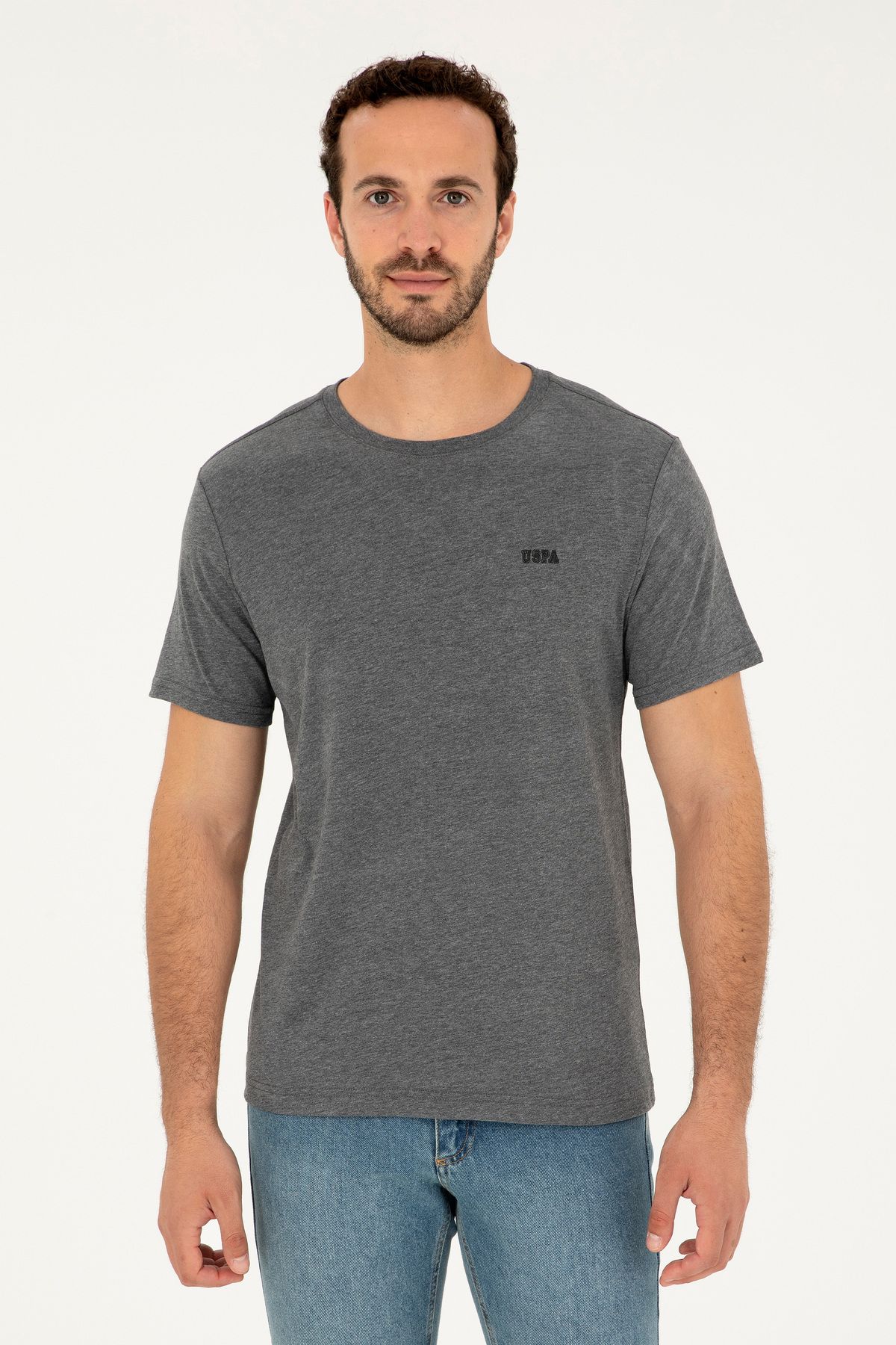 U.S. Polo Assn. Erkek Regular Fit Bisiklet Yaka Antrasit Melanj Tişört 50294290-vr081