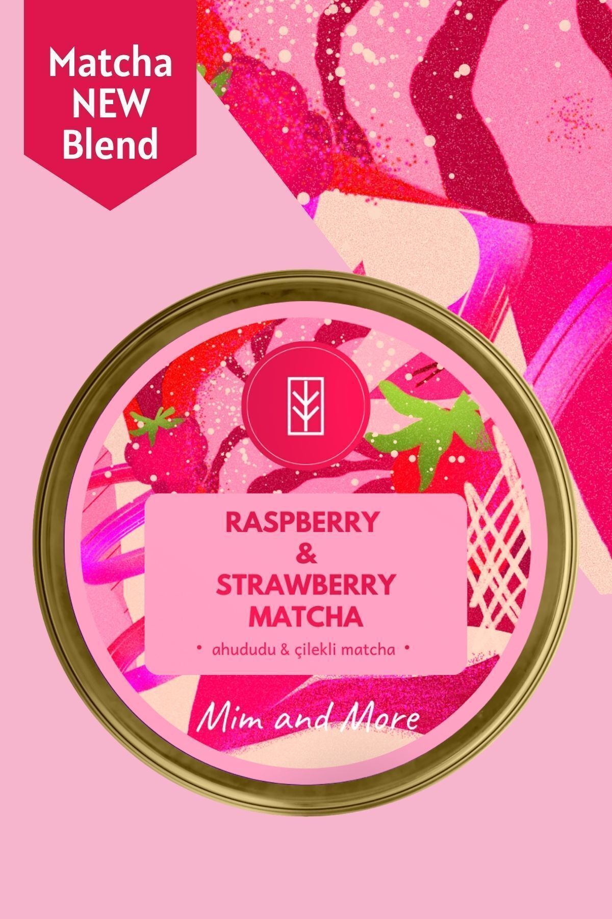Mim and More Raspberry & Strawberry Matcha Ahududu Ve Çilek Aromalı Matcha, 25 gr