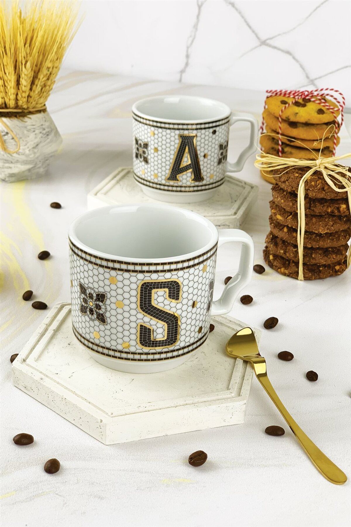 ARTER Home Hermoni Monogram Porselen Harf Kupa - S Harfi