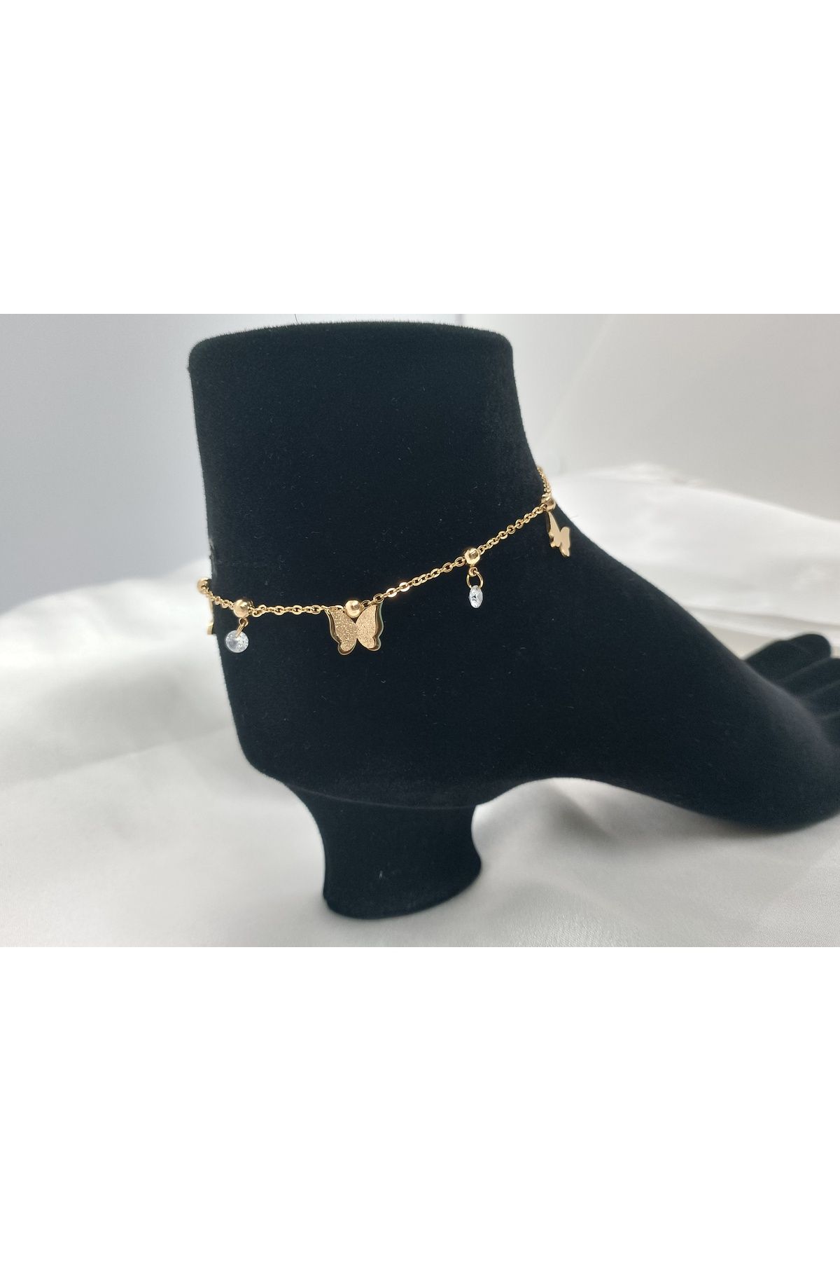 Çelik Çelik Altın Kelebekli Halhal stainless steel Gold Anklet