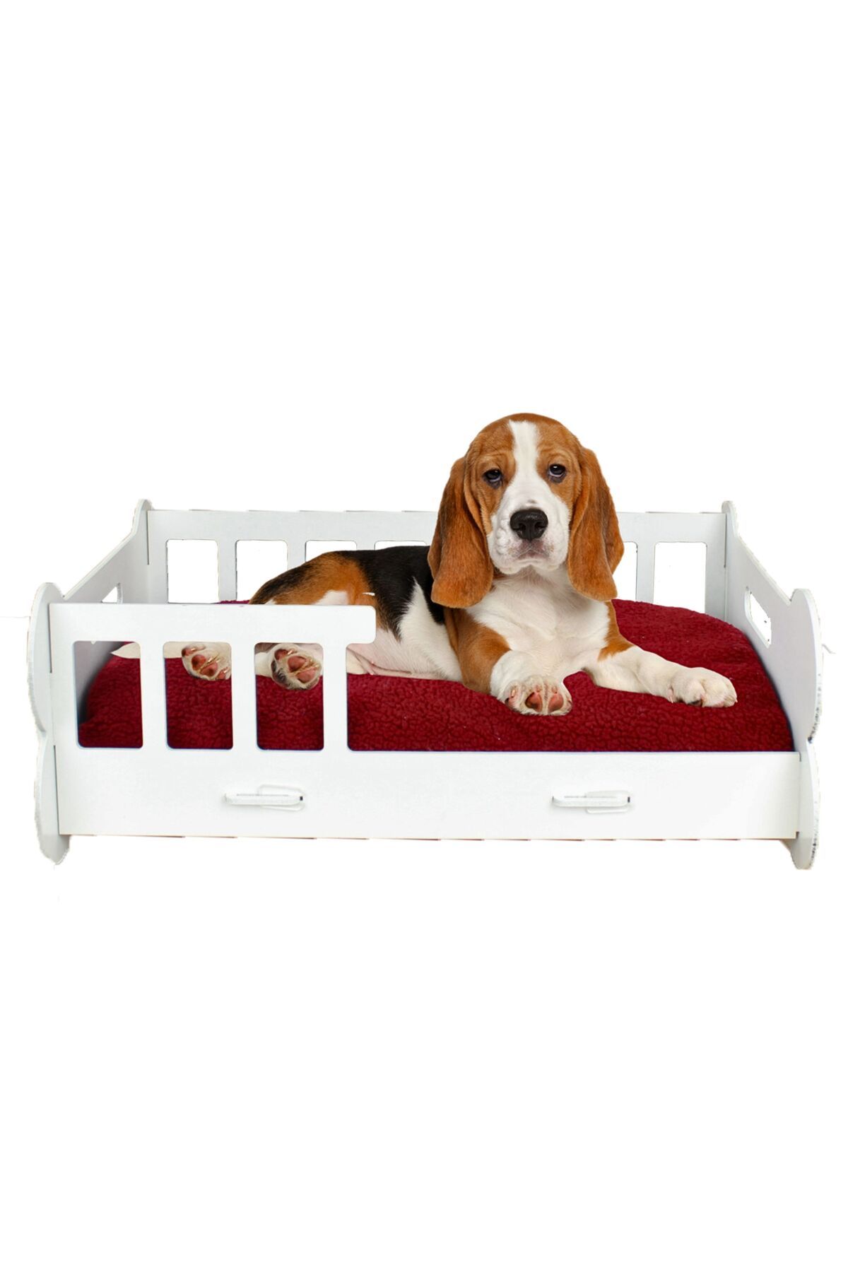 Evene Büyük Köpek Yatağı Dekoratif Ahşap Dayanıklı Beyaz Renk Kemik Model