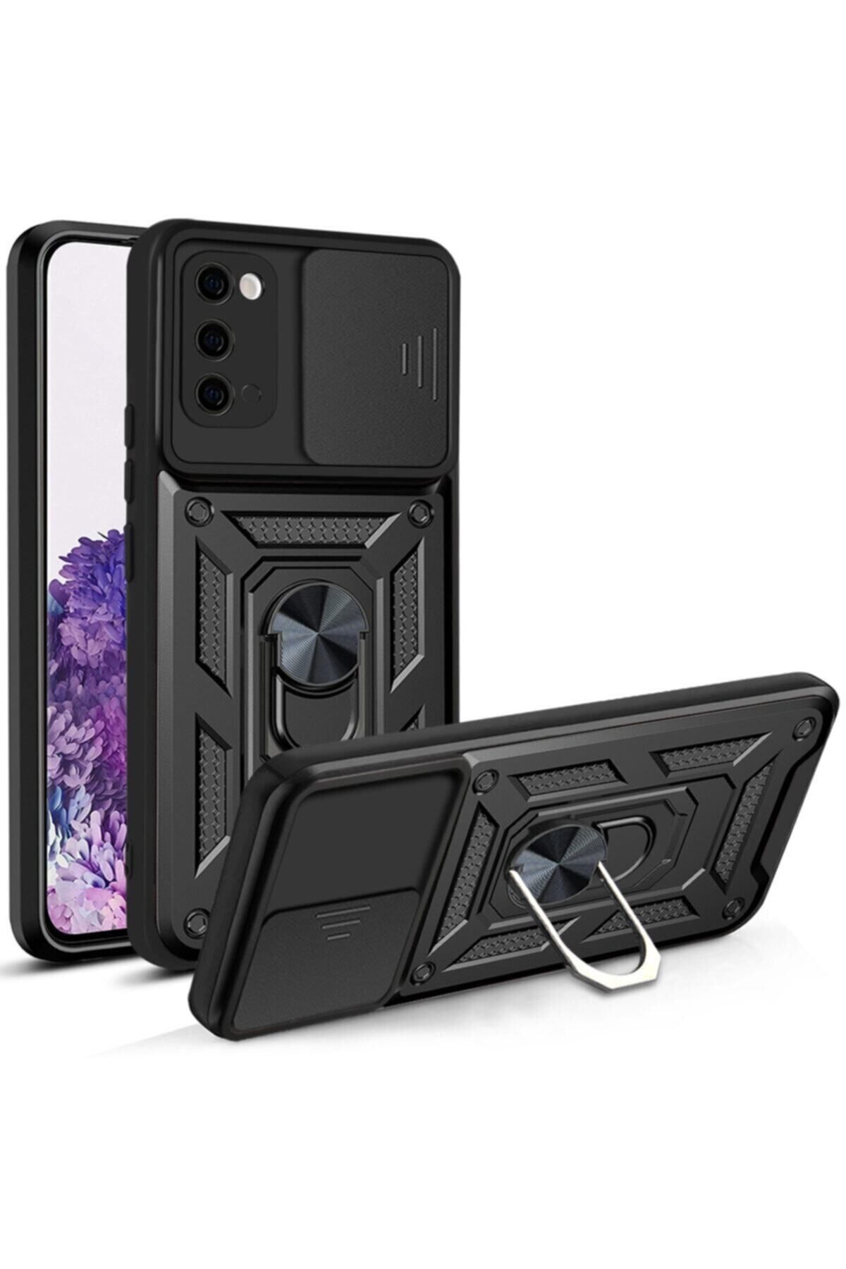 Fibaks Samsung Galaxy S20 Kılıf Kamera Korumalı Sürgülü Yüzüklü Armor Military Tank Zırh