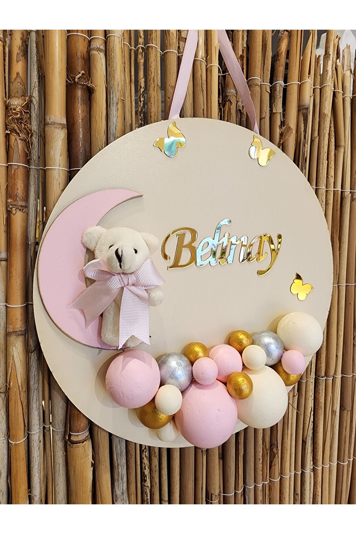 HD Different Bubble Ayıcıklı Bebek Kapı ve Duvar Süsü - İstediğiniz isim yazılır