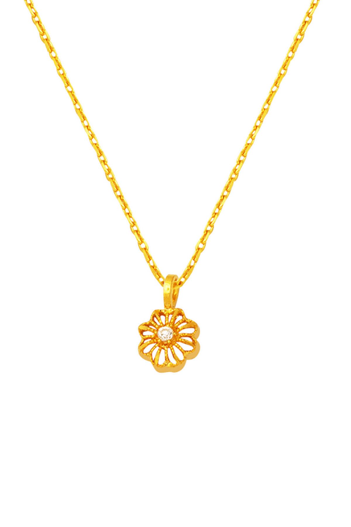 Label Taşlı Çiçek 22 Ayar Altın Kolye