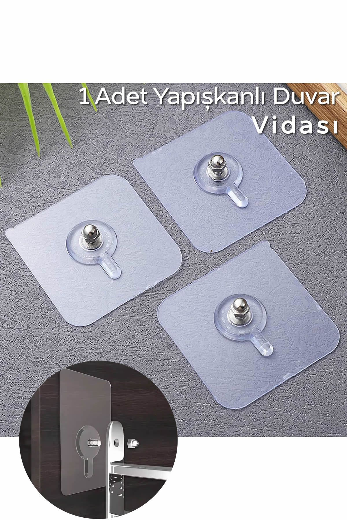 ARVALE Pratik 1 Adet Güçlü Yapışkanlı Duvar Vidası Matkap Delme Yok - Elbise Çervece Askısı Çivi