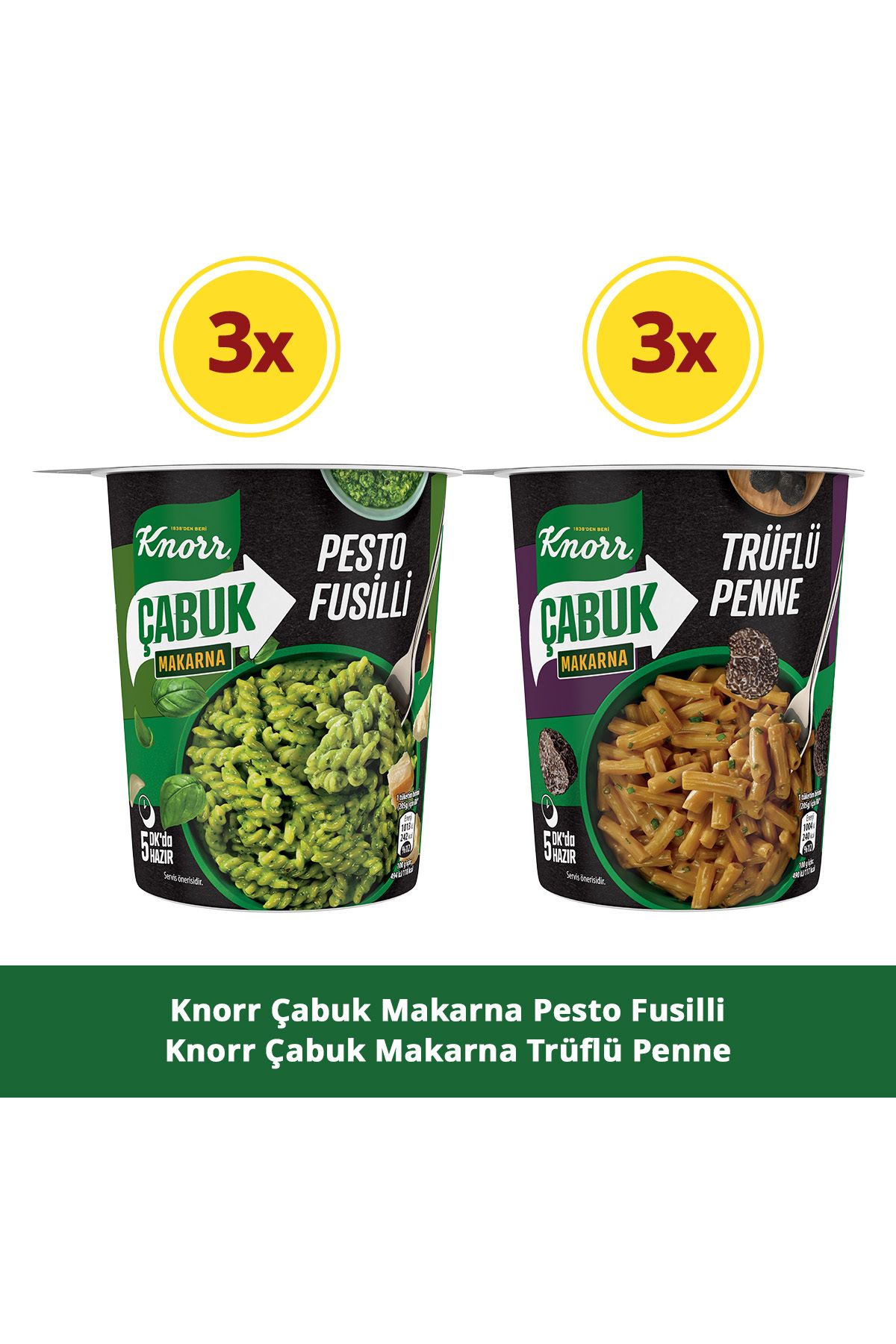 Knorr Çabuk Makarna Trüflü Penne 65g X3 Pesto Fusilli 65g X3