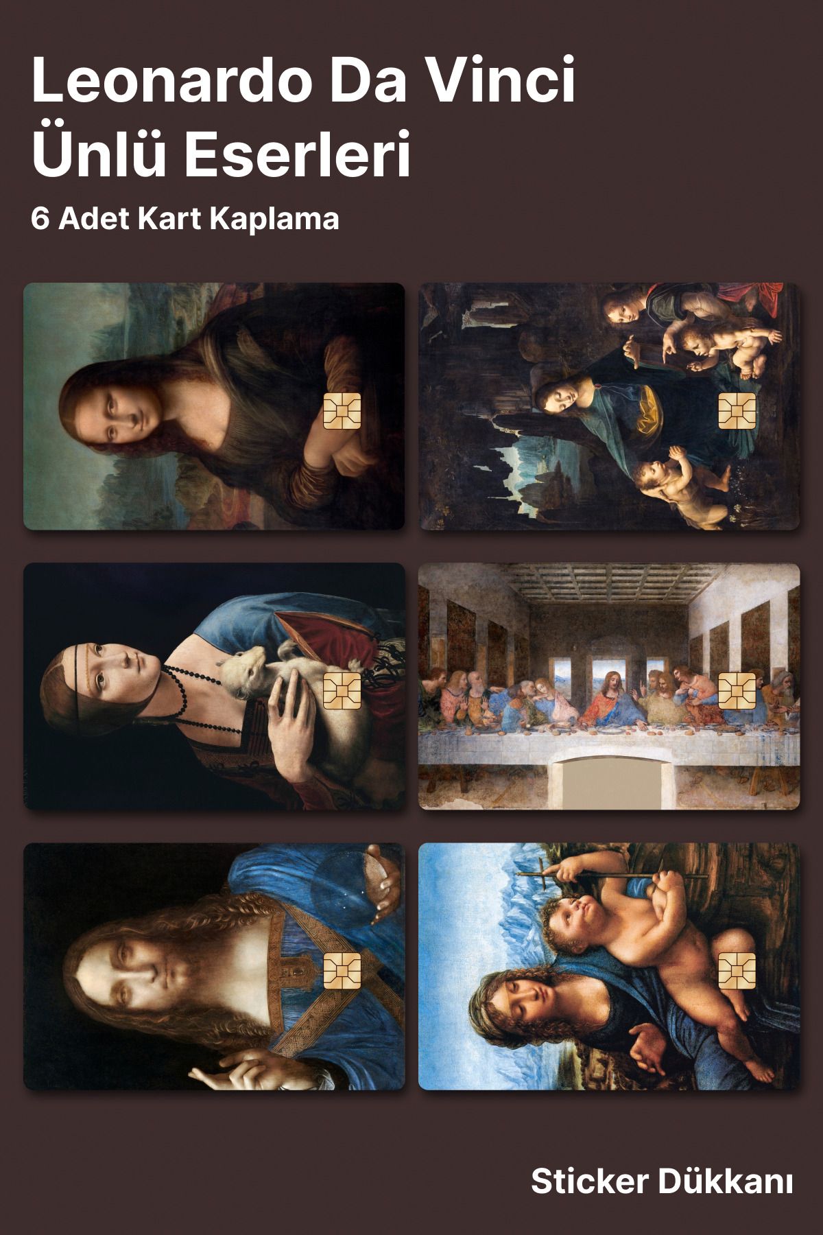 Sam Craft 6 Adet Leonardo Da Vinci Ünlü Eserler Sanatsal Kart Kaplama Sticker Kredi/banka Kartı Kaplama