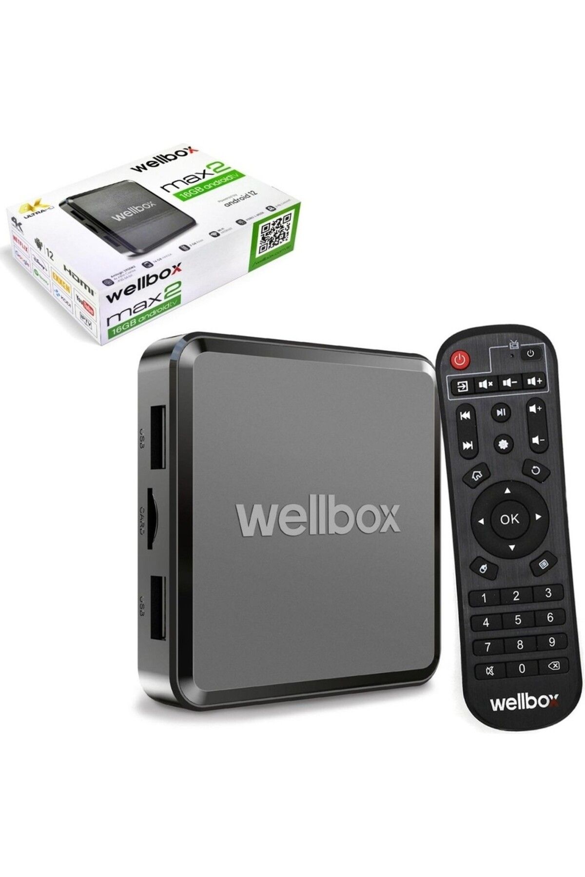 Class WELLBOX MAX2 Android TV BOX Wi-Fi Bluetooth HDMI Uydu Alıcısı