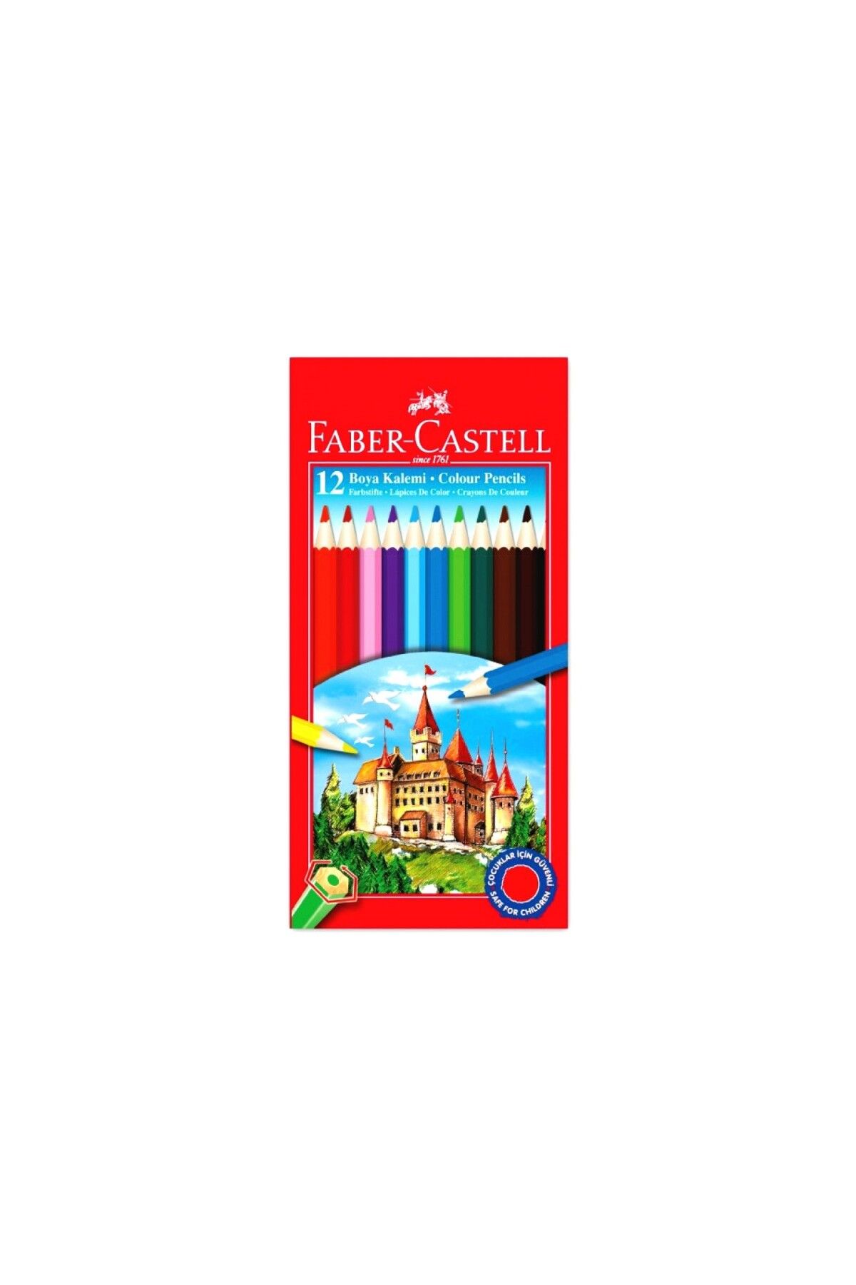 Faber Castell Karton Kutu Boya Kalemi 12 Renk Tam Boy, Parlak, canlı ve örtücü renkler