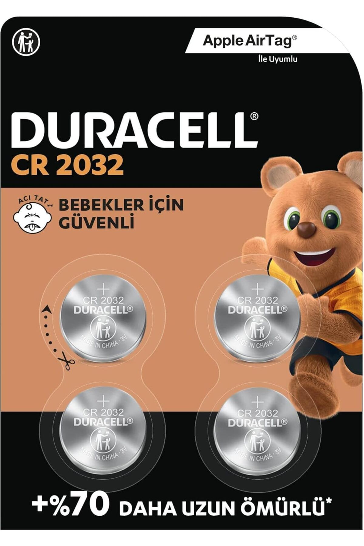 Duracell CR 2032 Lityum Düğme Pil (4’lü paket) 3V, (CR2032)