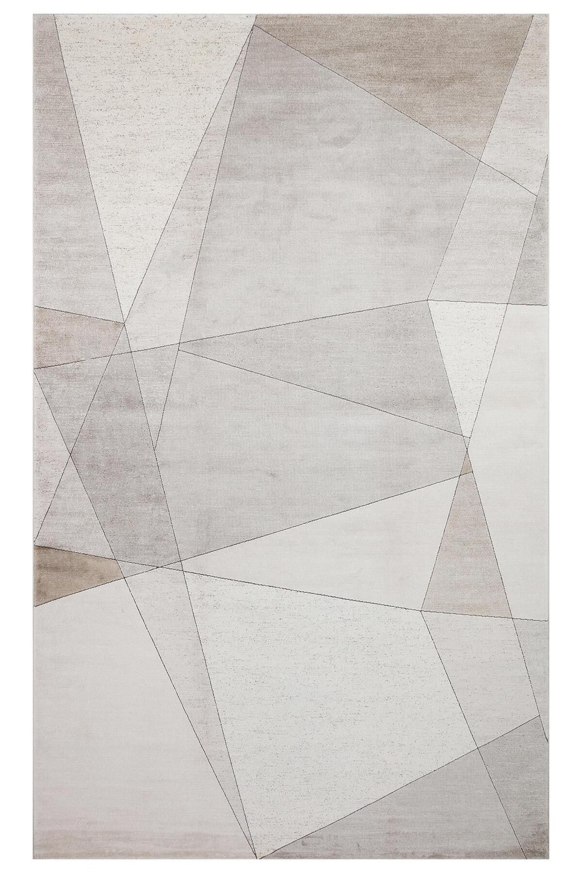 Eko Halı Merano Mrn 07 Cream Gold Geometrik Desenli Yüksek Kalite Sık Dokuma Salon Halısı