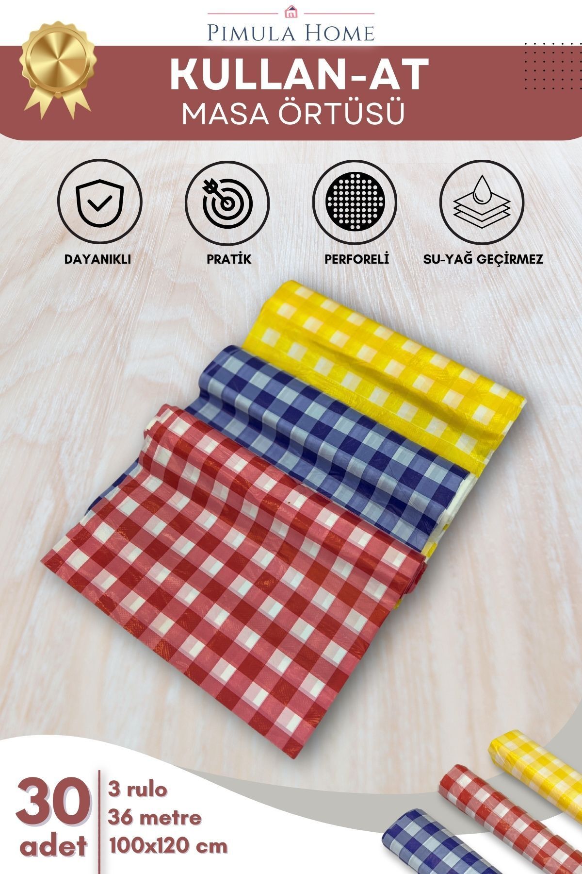 Pimula home 30 adet 100 x 120 cm  Kullan At Masa Örtüsü Su Geçirmez aktivite örtüsü - Ser-at Sofra 3 Rulo.
