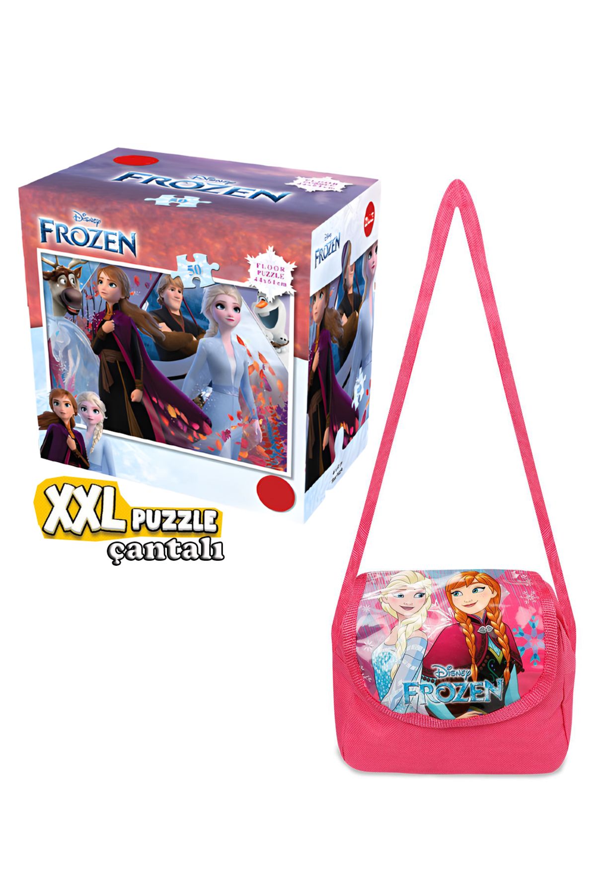Frozen Karlar Ülkesi XXL Dev Puzzle Yapboz Çantalı 44x61cm 54Parça