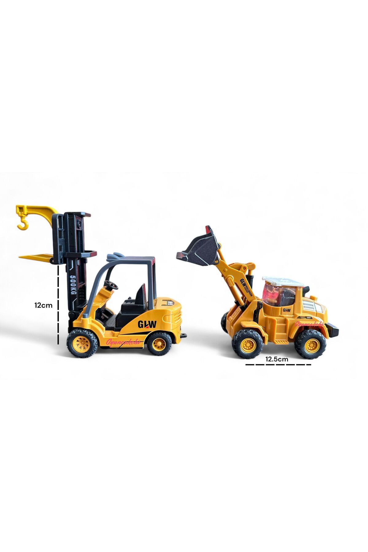 tmtoysandmore İnşaat Metal Uçlu Forklift ve Kepçe Mini Oyuncak Kırılmaz Çocuk Mühendisliği 2li Set