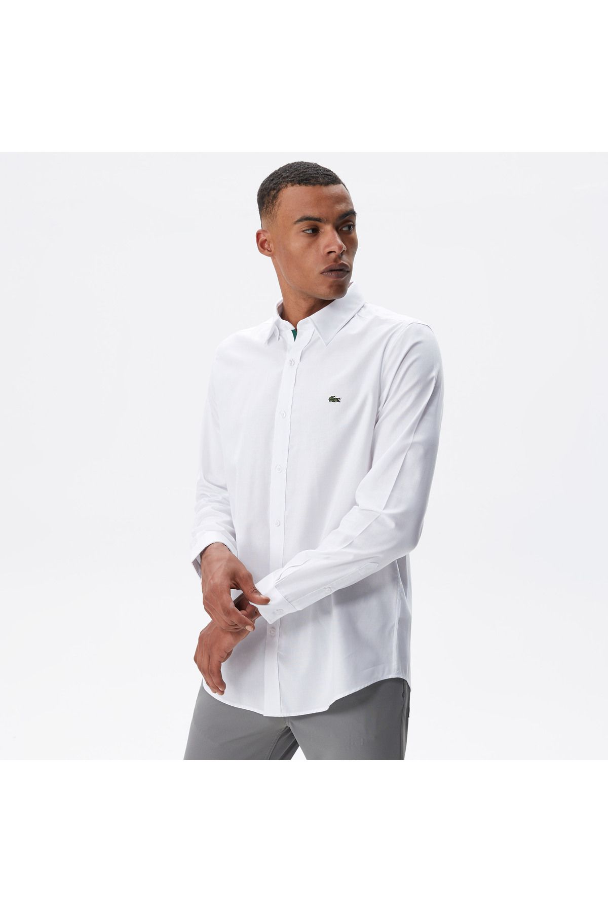 Lacoste Erkek Slim Fit Düğmeli Yaka Beyaz Gömlek