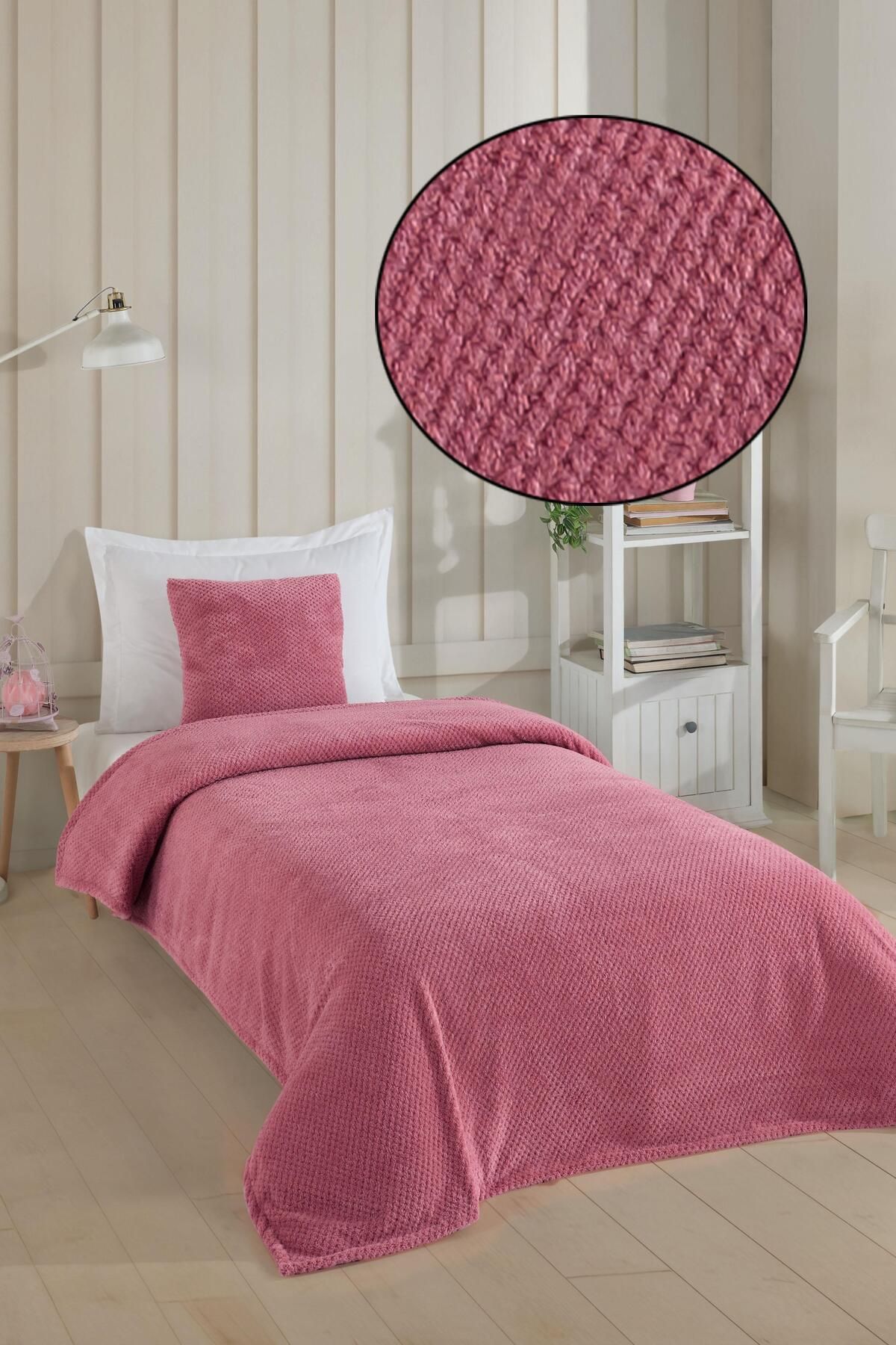 LADYNİL Softy Tek Kişilik Yatak Örtüsü | Wellsoft Battaniye 150 X 220cm 1 Adet 45x45cm Kırlent Kılıfı