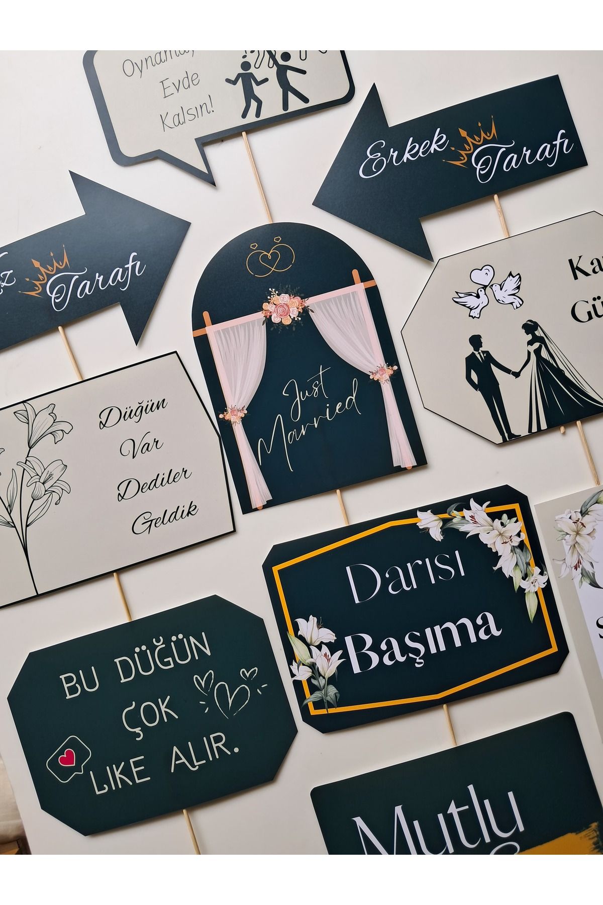 ErEs Atelier 10 Adet Düğün Pankart Konuşma Balonu Seti- Wedding-bekarlığa Veda-söz-nişan Pankart