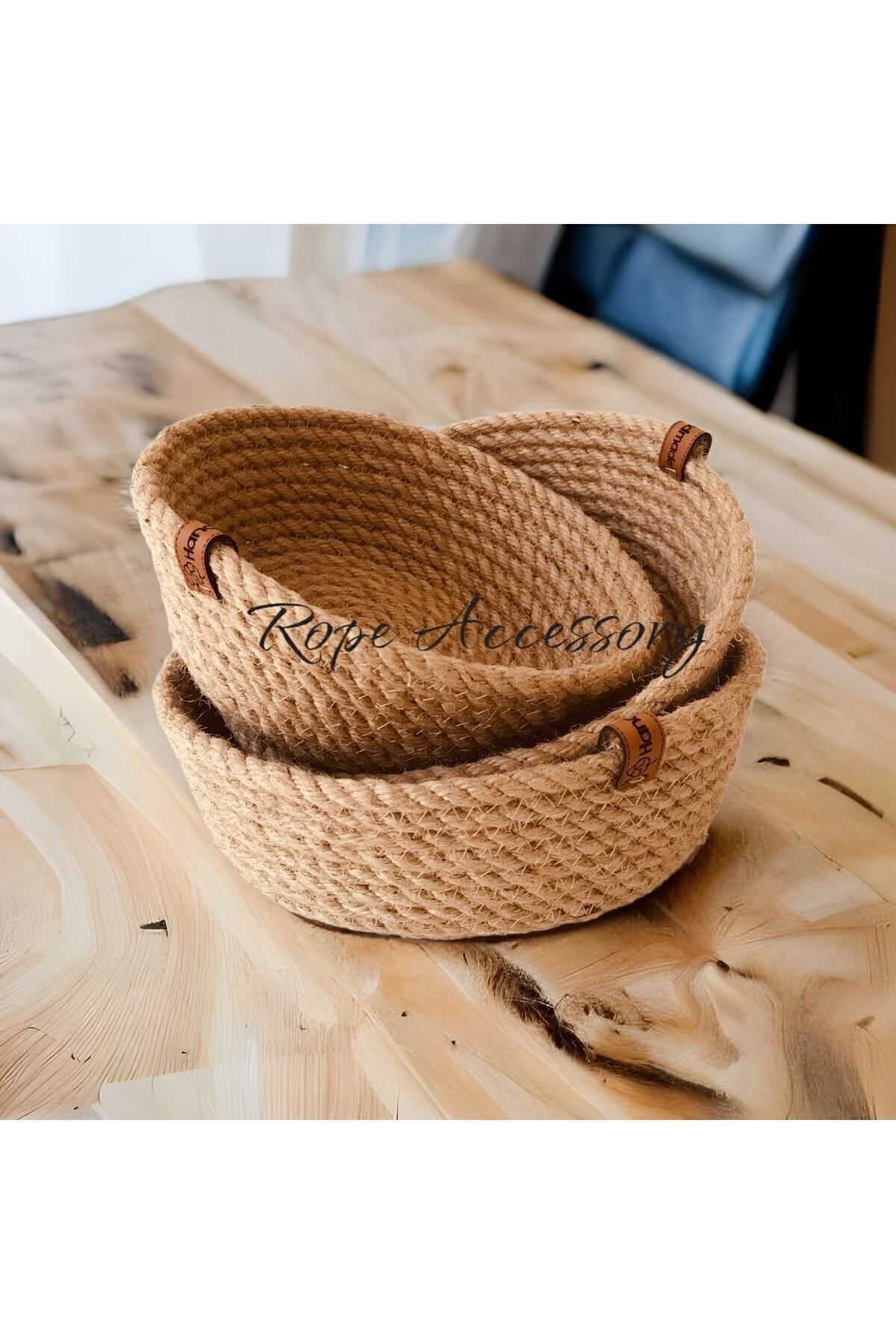 rope accessory Hasır Sepet 3 Lü Düzenleyici, 3 Lü Sepet Takımı, Jüt Sepet
