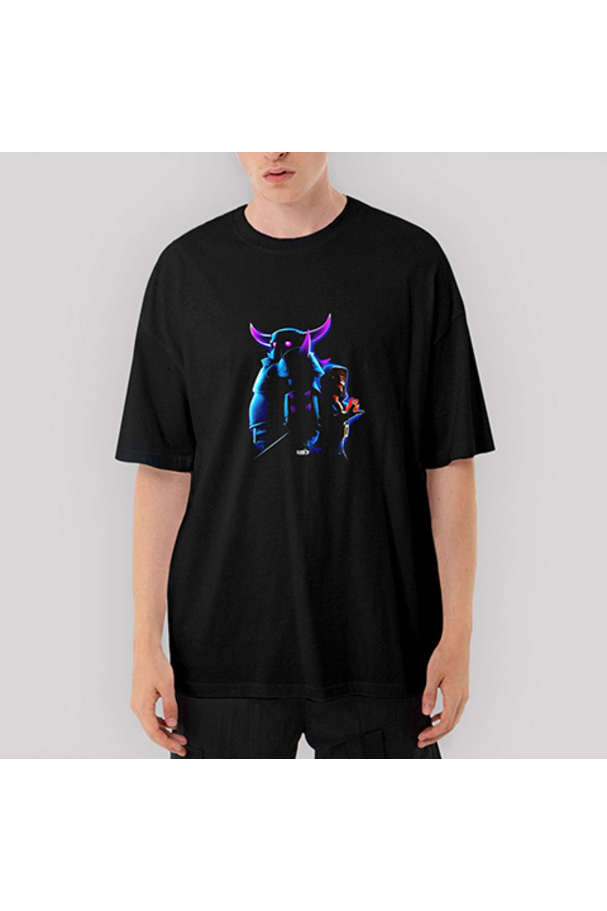 Butik Clash Of Clans Büyücü ve Pekka Oversize Siyah Tişört