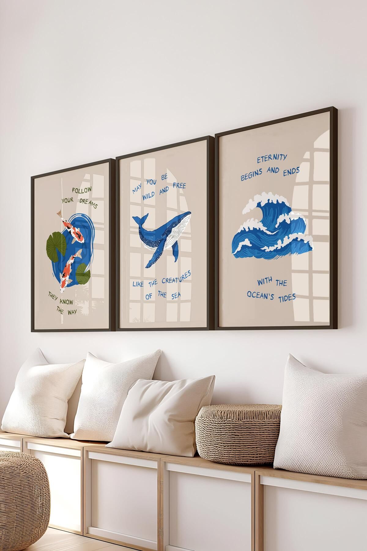 postifull Çerçeveli Tablo Seti, 3 Adet Siyah Çerçeve ve Minimalist Çizim Temalı Poster Seti, No:300528