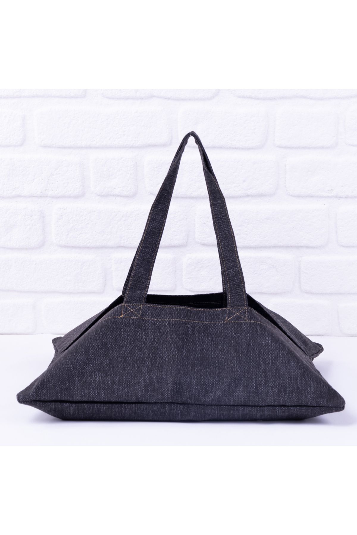 Bimotif Siyah Keten Kumaştan, Borcam Kılıfı 26x37 Cm