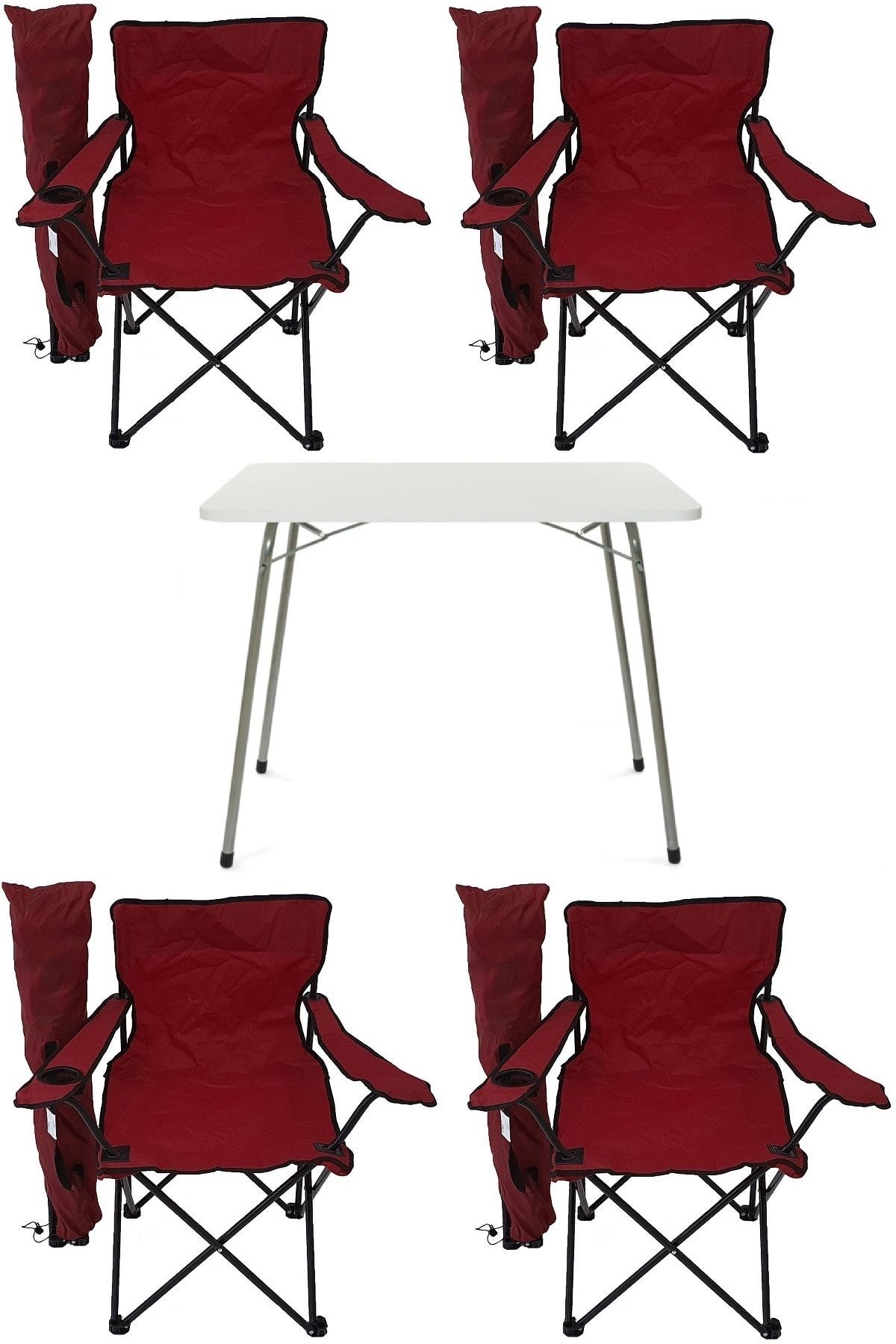 Bofigo Katlanır Masa + 4 Adet Kamp Sandalyesi  Kırmızı