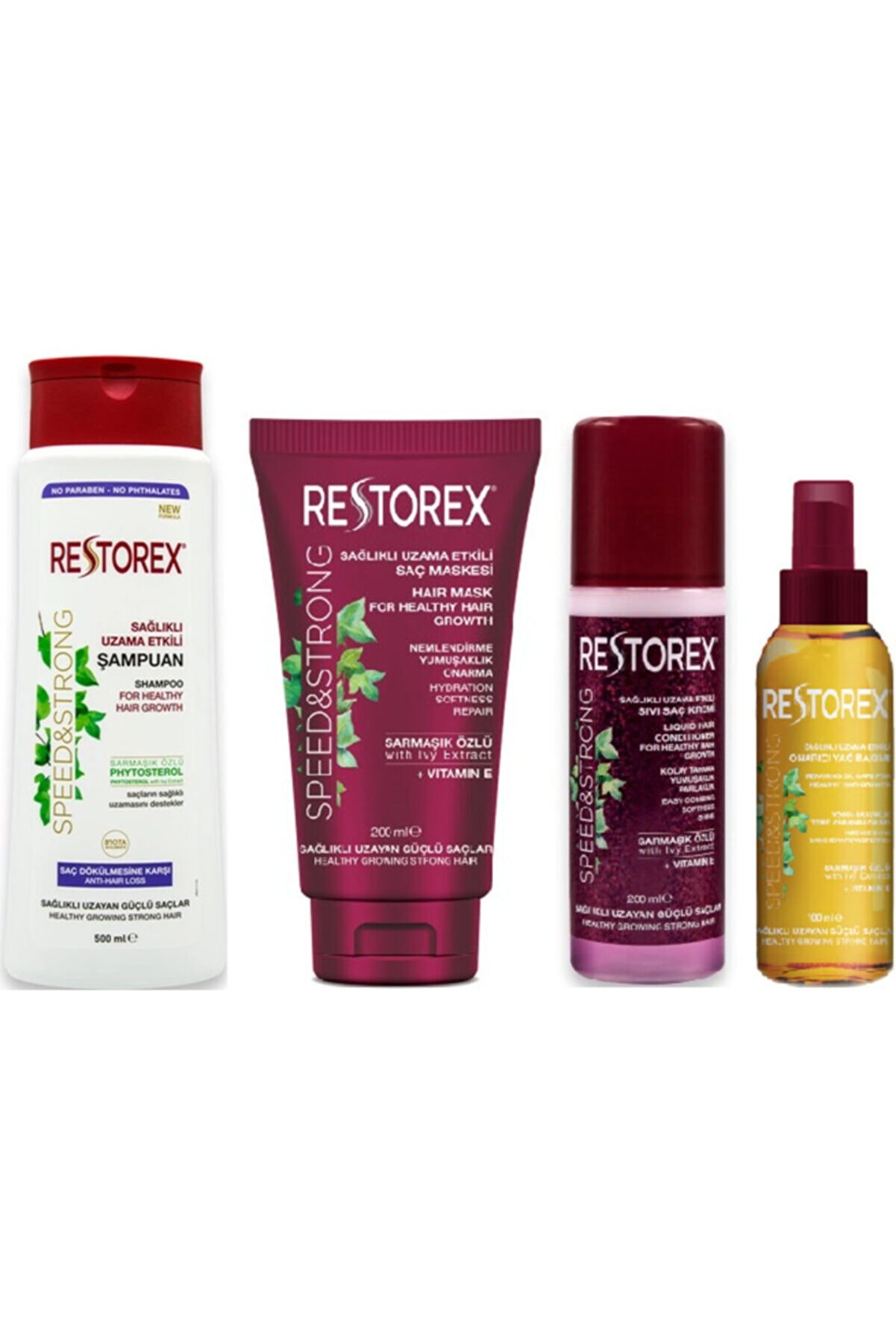 Restorex Şampuan 500ml , Saç Maskesi 200ml , Sıvı Saç Kremi 200ml , Onarıcı Yağ Bakımı 100ml