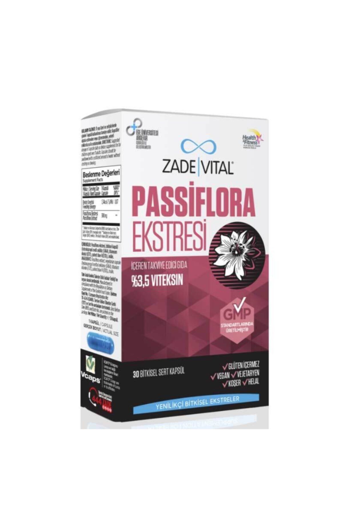 Zade Vital Passiflora Ekstresi Içeren Takviye Edici Gıda 30 Bitkisel Kapsül