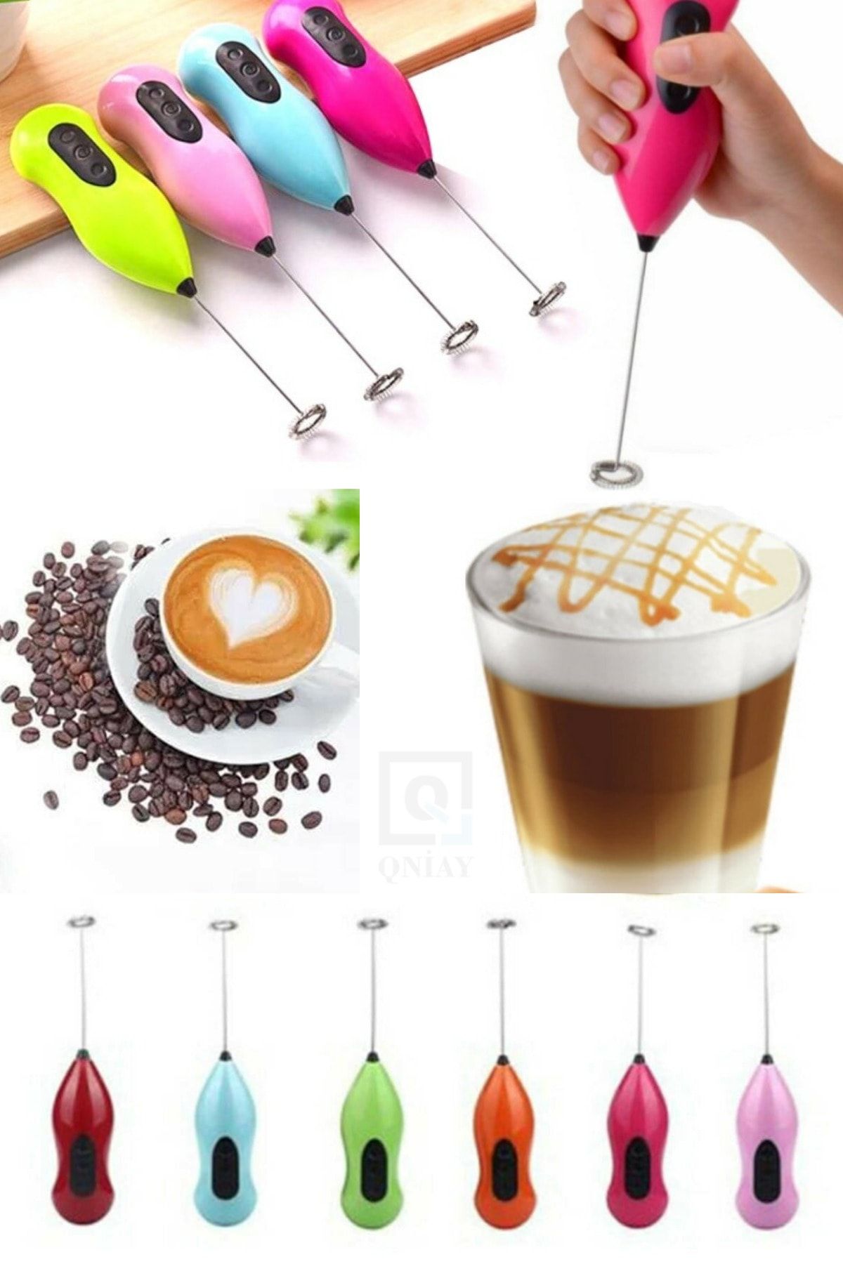 QNİAY Mini Mixer Kahve Süt Köpürtücü Karıştırıcı Cappucino Mikser Star Coffe Yapımı El Mikser