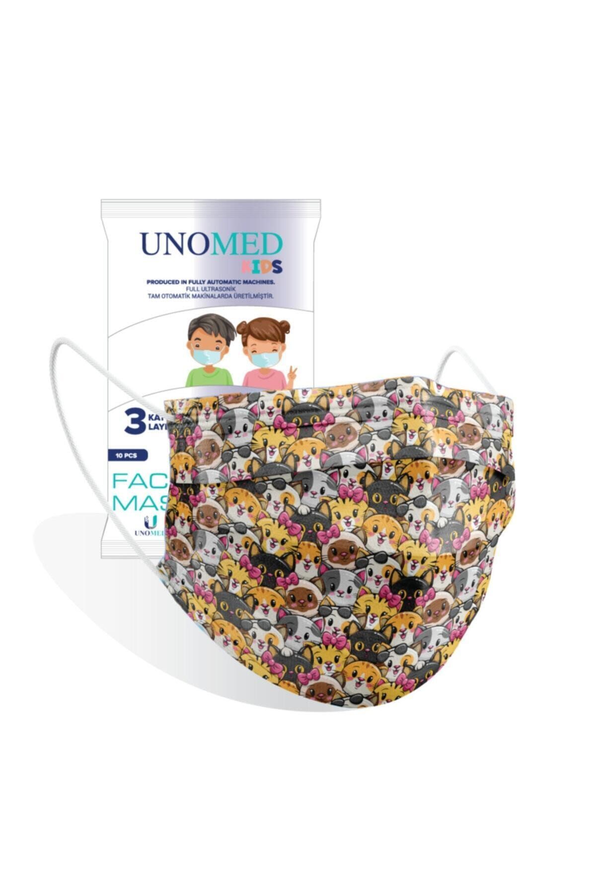 UNOMED Çocuk Cartoons 3 Katlı Ultrasonik Meltblown Filtreli 10'lu 3paket Cerrahi Maske-burun Telli