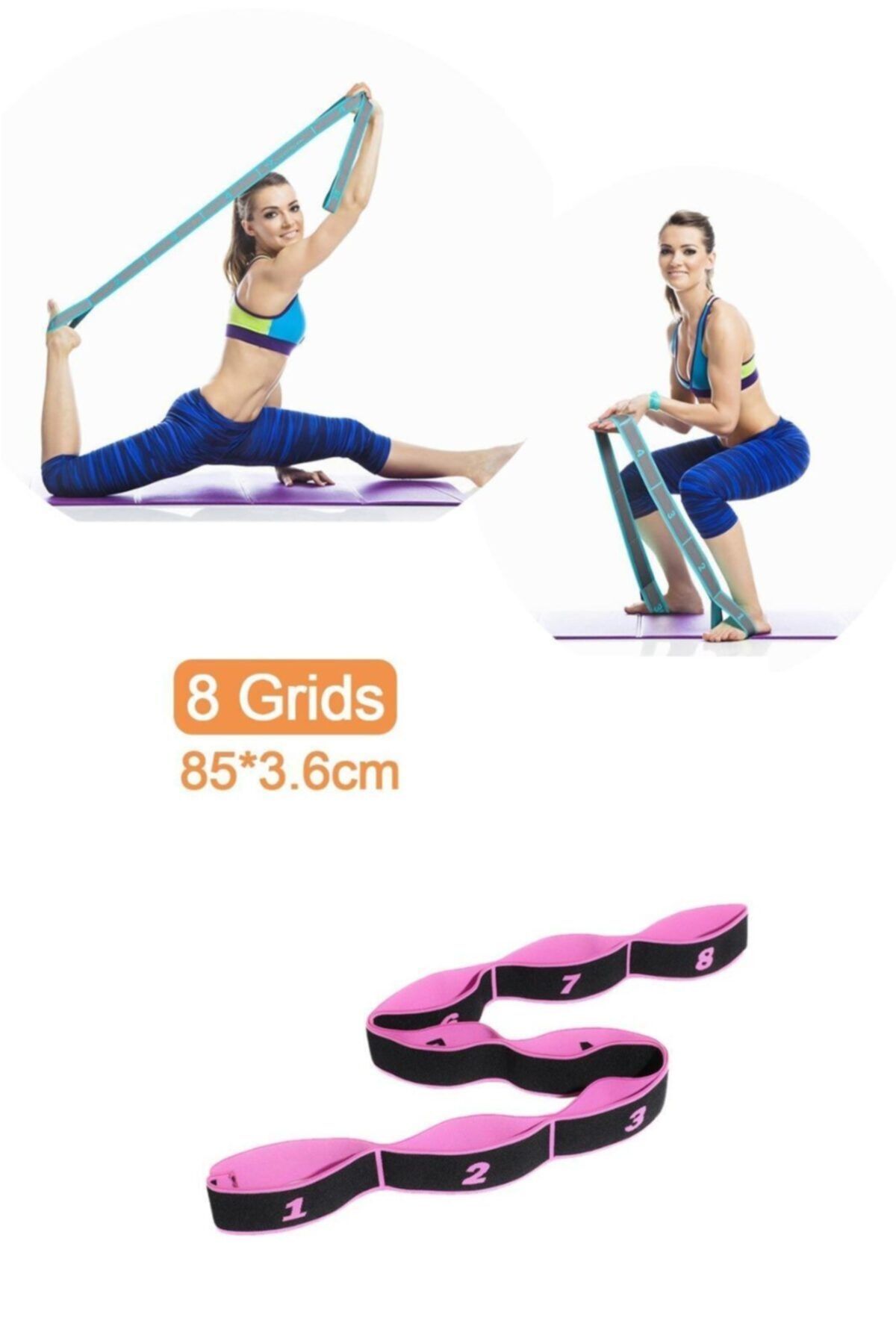 TechnoSmart 8 Farklı Seviyeli Pembe Direnç Bandı Spor Egzersiz Aerobik Pilates Squat Lastiği Fitness Yoga