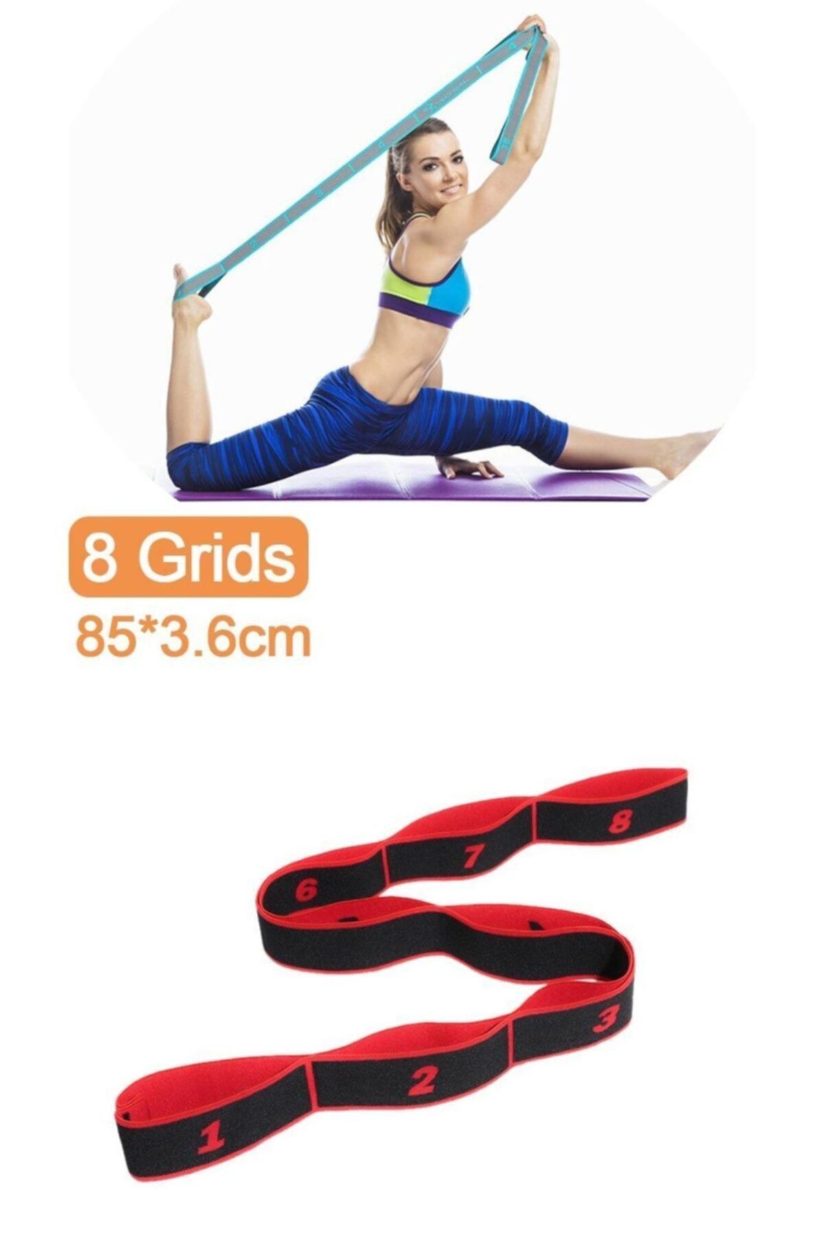 TechnoSmart 8 Farklı Seviyeli Kırmızı Direnç Bandı Spor Egzersiz Aerobik Pilates Squat Lastiği Fitness Yoga