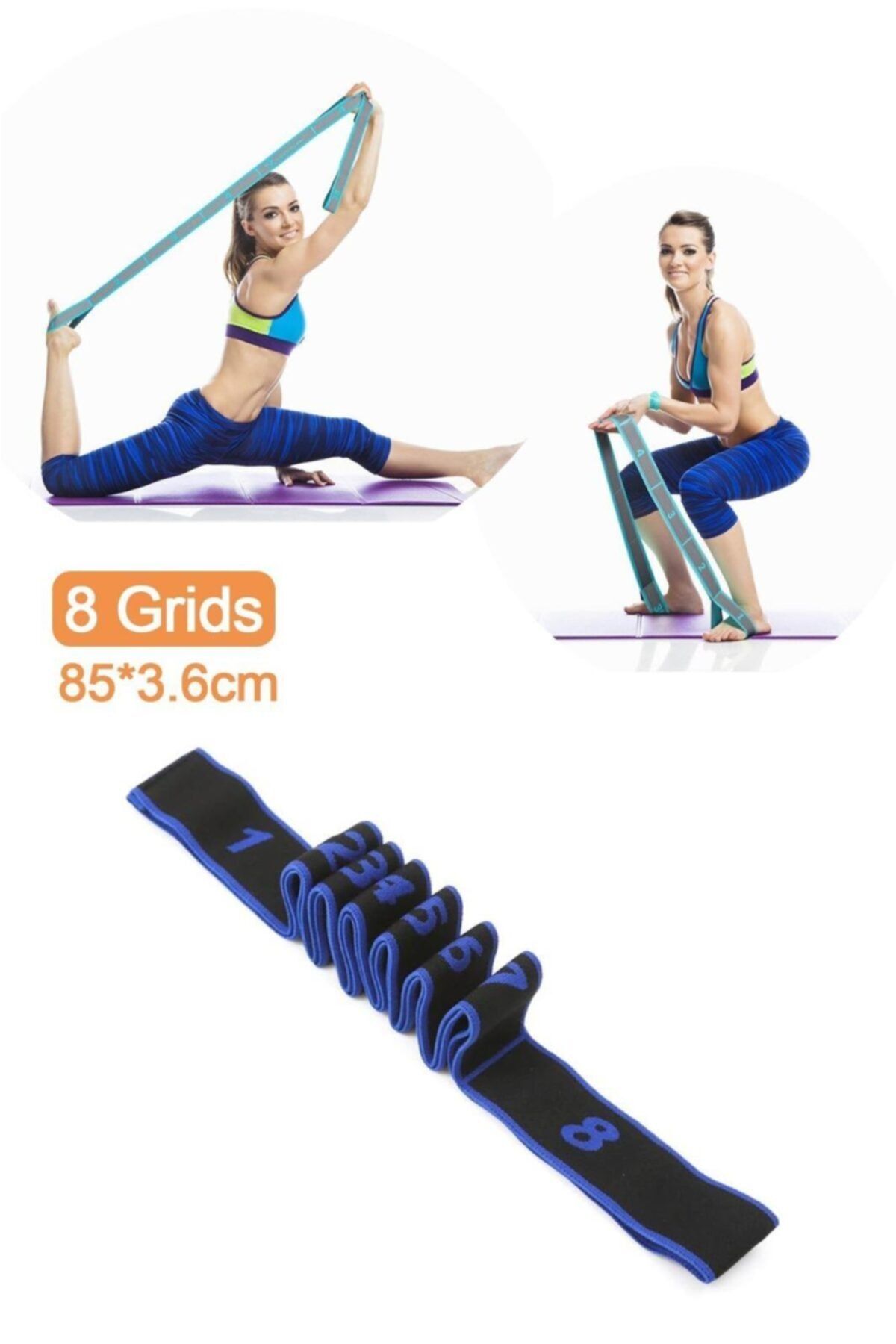 TechnoSmart 8 Farklı Seviyeli Mavi Direnç Bandı Spor Egzersiz Aerobik Pilates Squat Lastiği Fitness Yoga