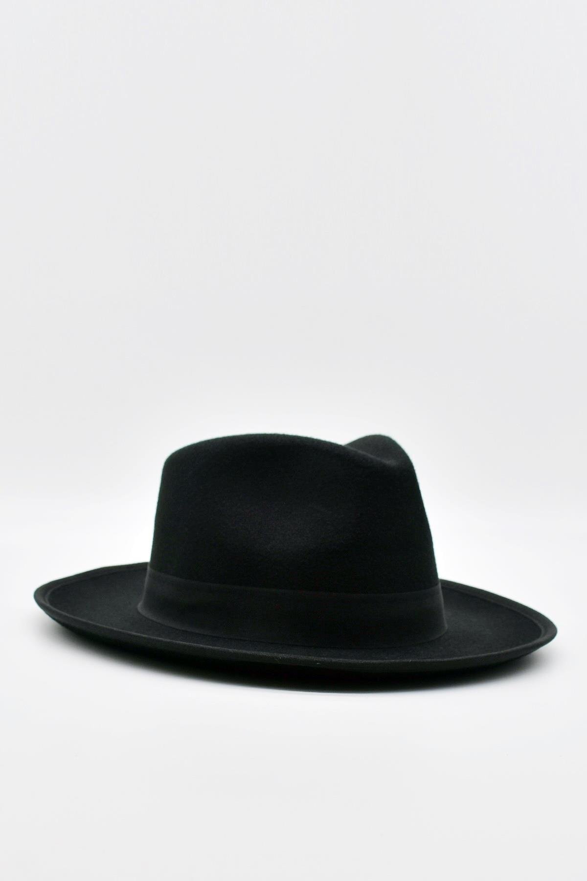 Külah Vintage Erkek Fedora Fötr Şapka Panama İngiliz Trilby Kasket Siyah