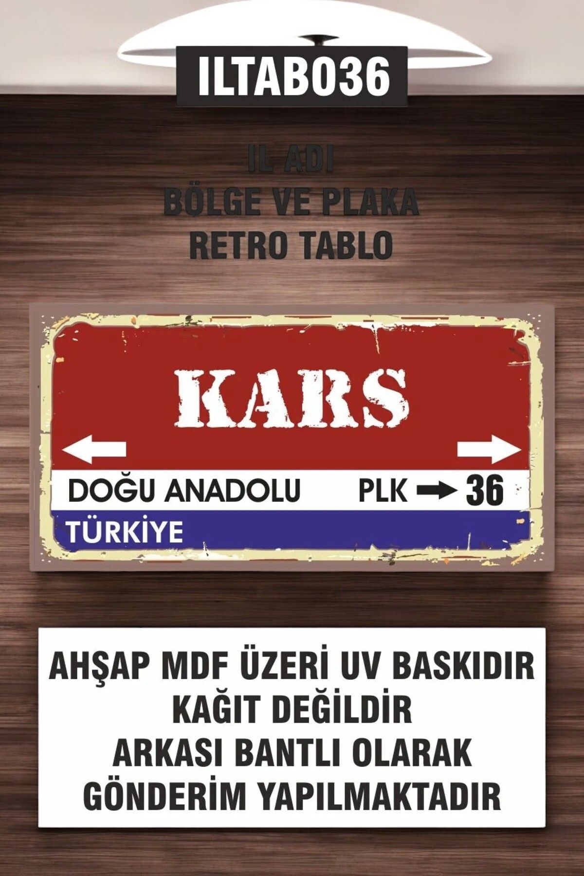 Modarios 1 Parça (10X20) Uv Baskı Mdf 36 Kars İl Plaka Retro Tablo Poster - ILTAB10X20-036