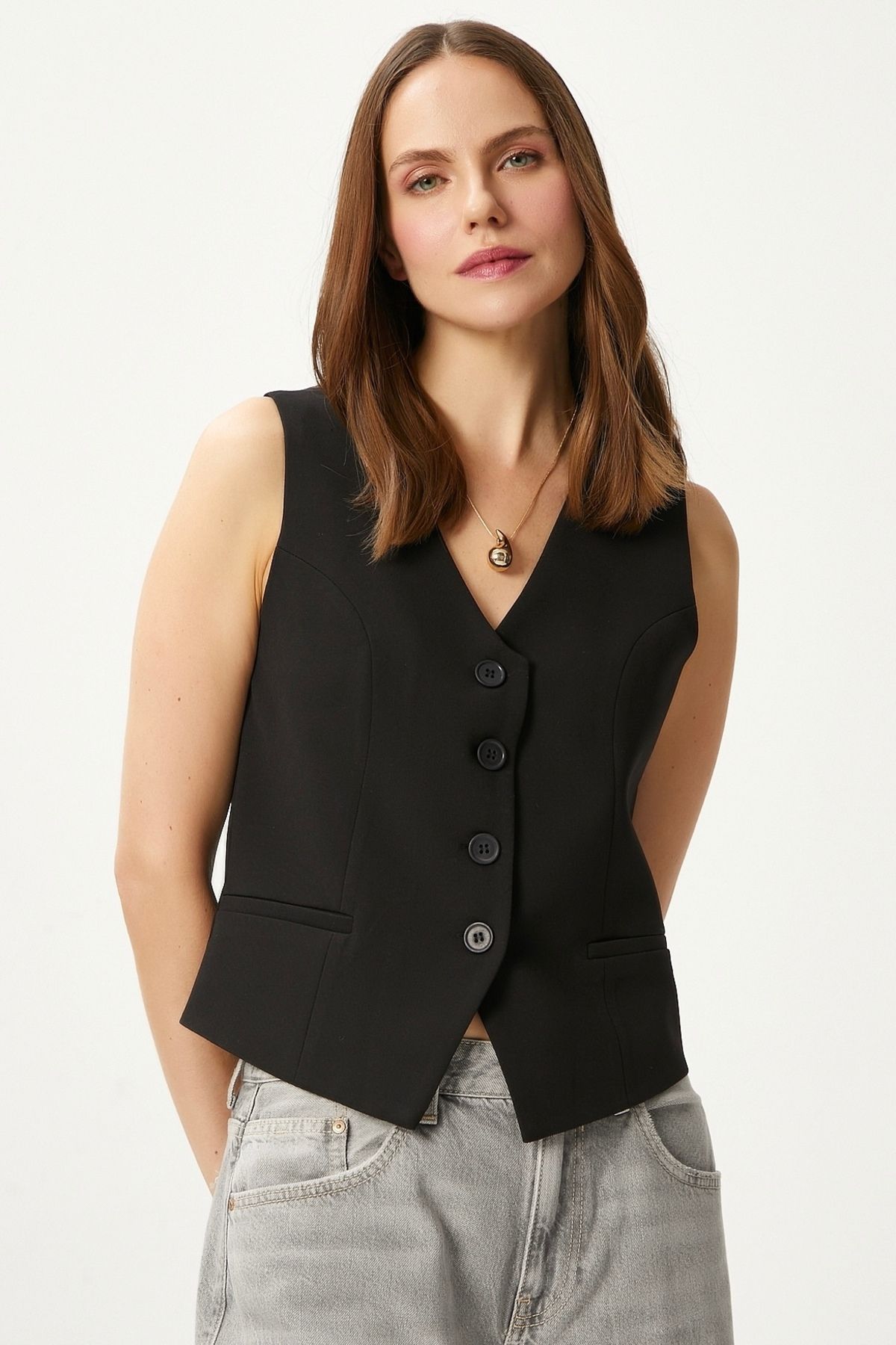 Ritnice Kadın Style Siyah Astarlı Dokuma Yelek