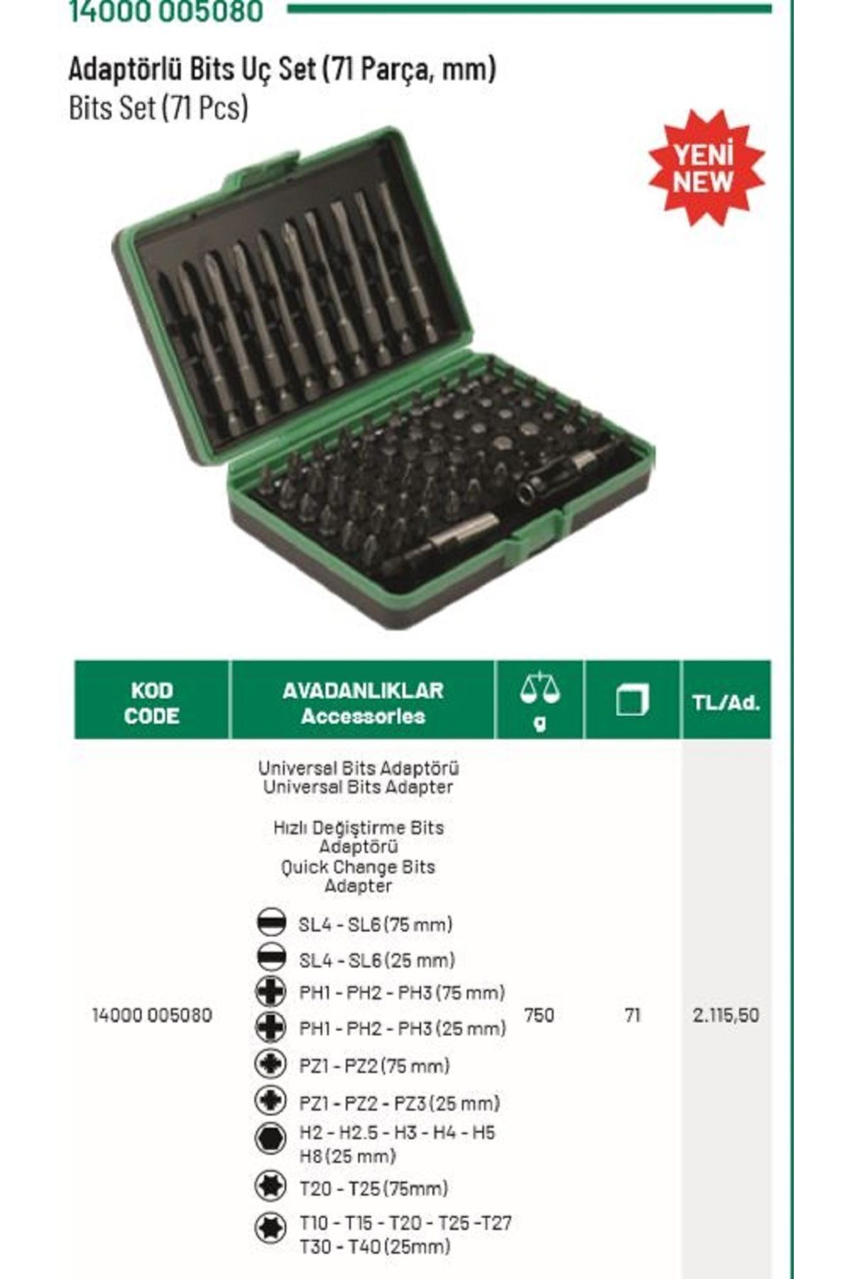 Elta 1/4"ALTIKÖŞE CIRCIRLI LOKMA ANH.VE BİTS SET 71PARÇA
