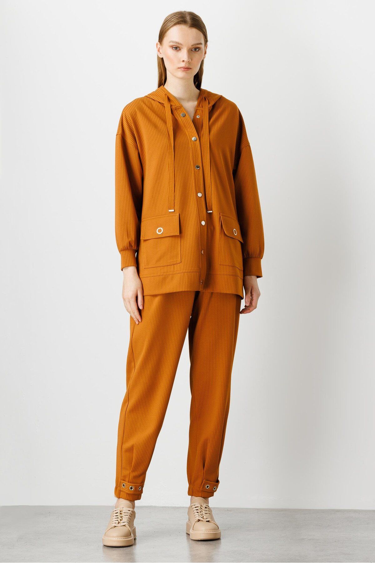 Moda İlgi Modailgi Kapüşonlu Örme Tunik Tarçın