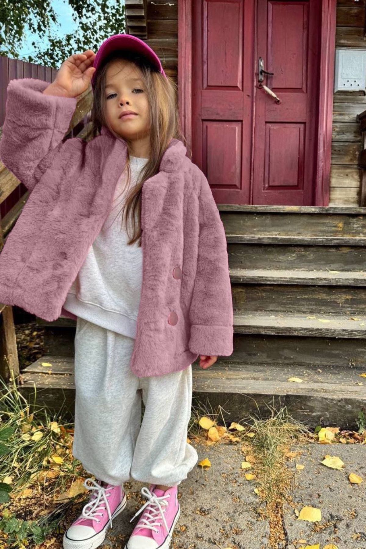 Lolliboomkids Yeni Sezon Kız Çocuk Pembe Renk Suni Kürk Düğme Kapamalı Peluş Mont - Kaban Toz Pembe