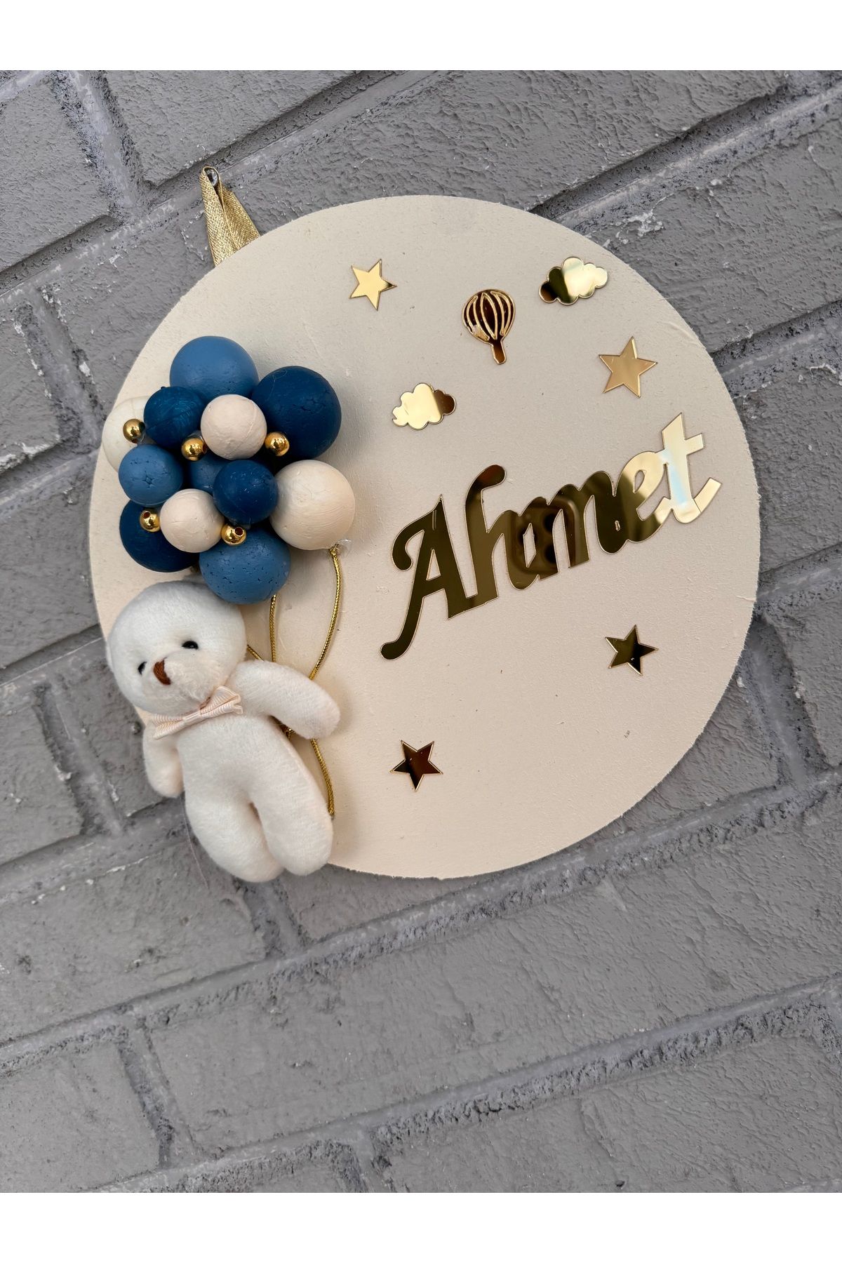 NeşeliAtölyem 26 cm Yuvarlak Bubble Ayıcıklı Bebek Kapı ve Duvar Süsü